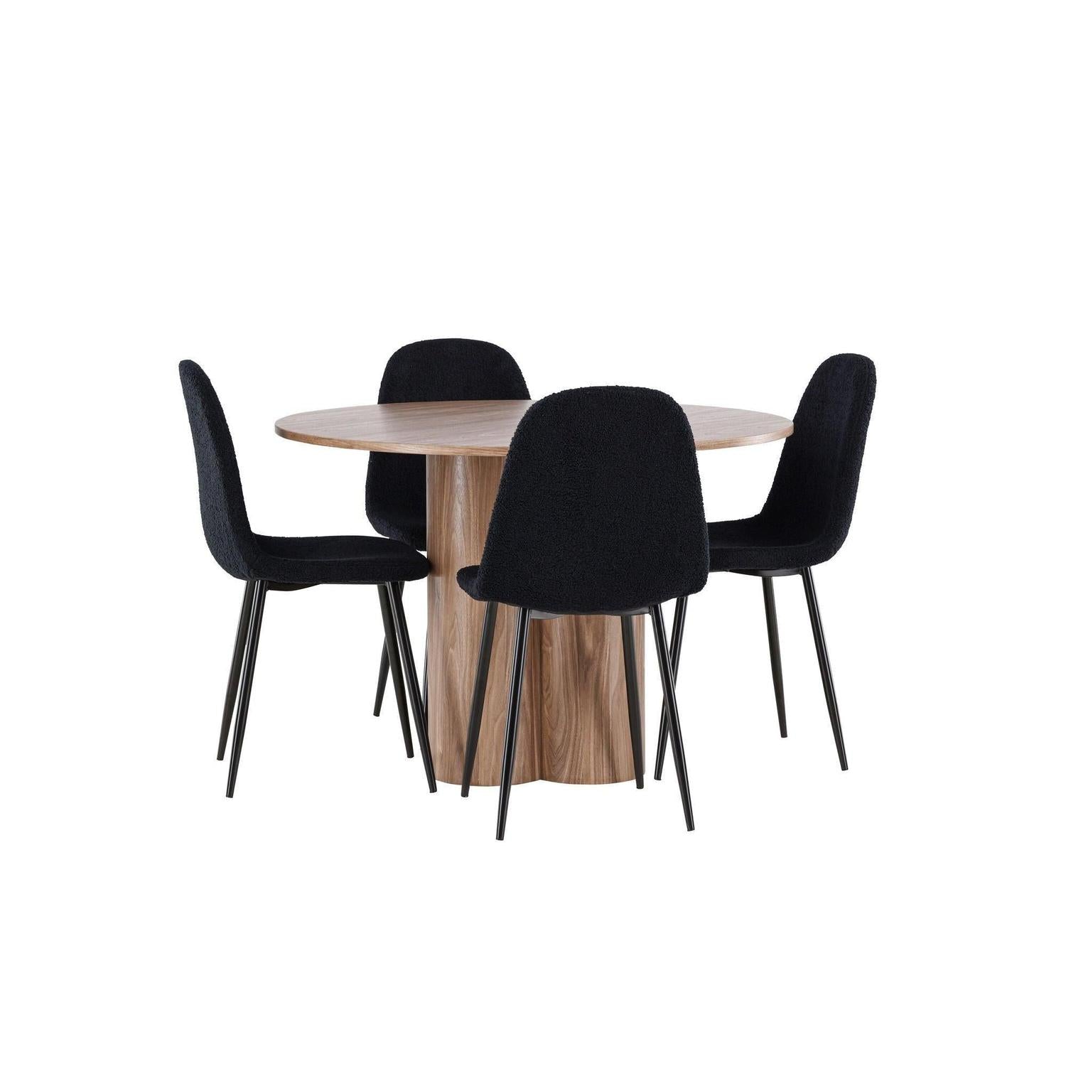Essgruppe Esstisch Olivia rund 110cm mit Stühlen Polar aus Teddy-Bouclé-Essgruppen Rund-Venture Home-le canapé