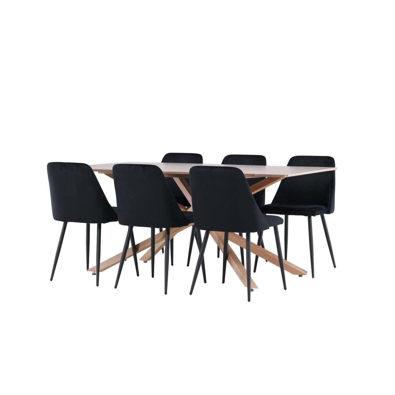 Essgruppe Esstisch Piazza 180*90 cm mit Stühlen Night aus Samt-Essgruppe Rechteckig-Venture Home-le canapé
