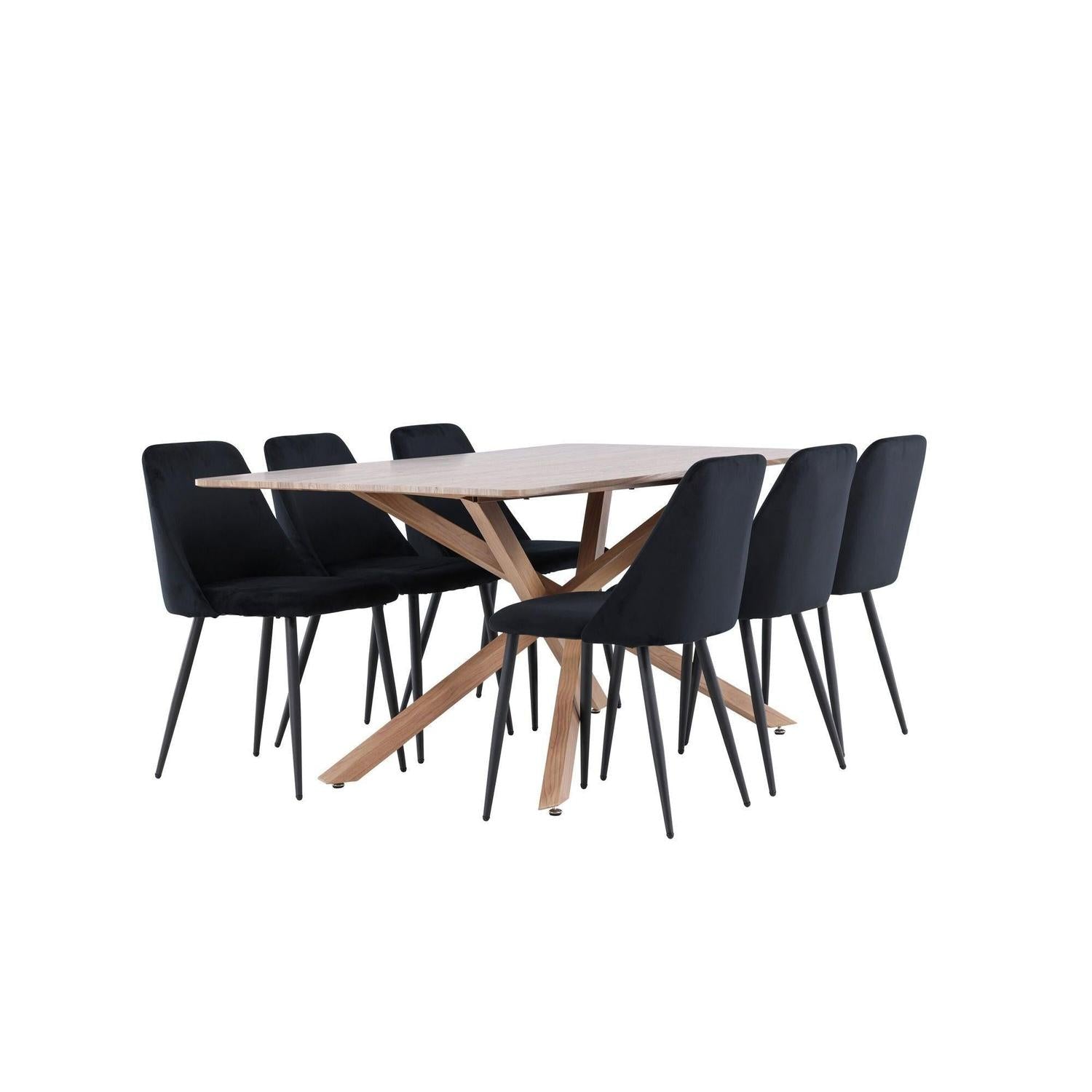 Essgruppe Esstisch Piazza 180*90 cm mit Stühlen Night aus Samt-Essgruppen Rechteckig-Venture Home-le canapé