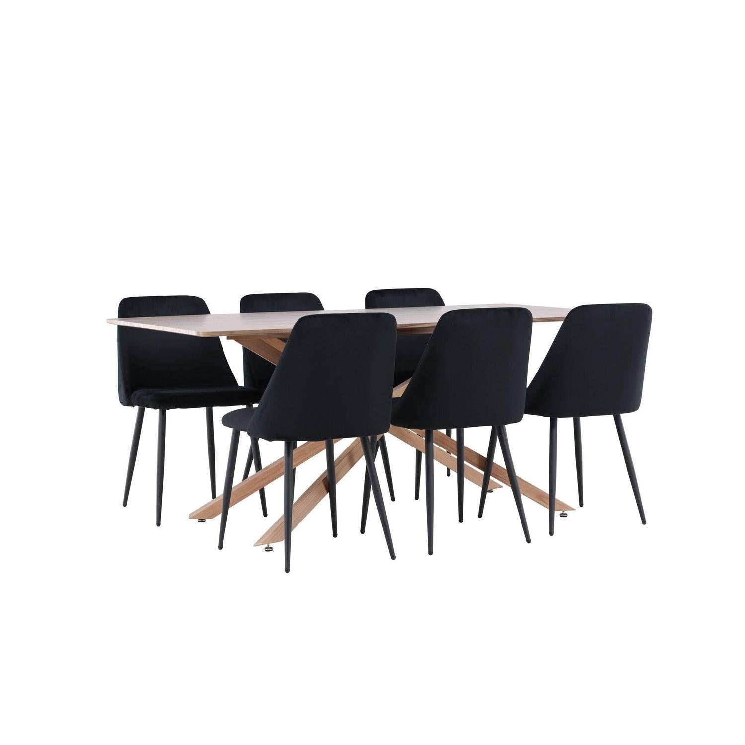 Essgruppe Esstisch Piazza 180*90 cm mit Stühlen Night aus Samt-Essgruppen Rechteckig-Venture Home-le canapé
