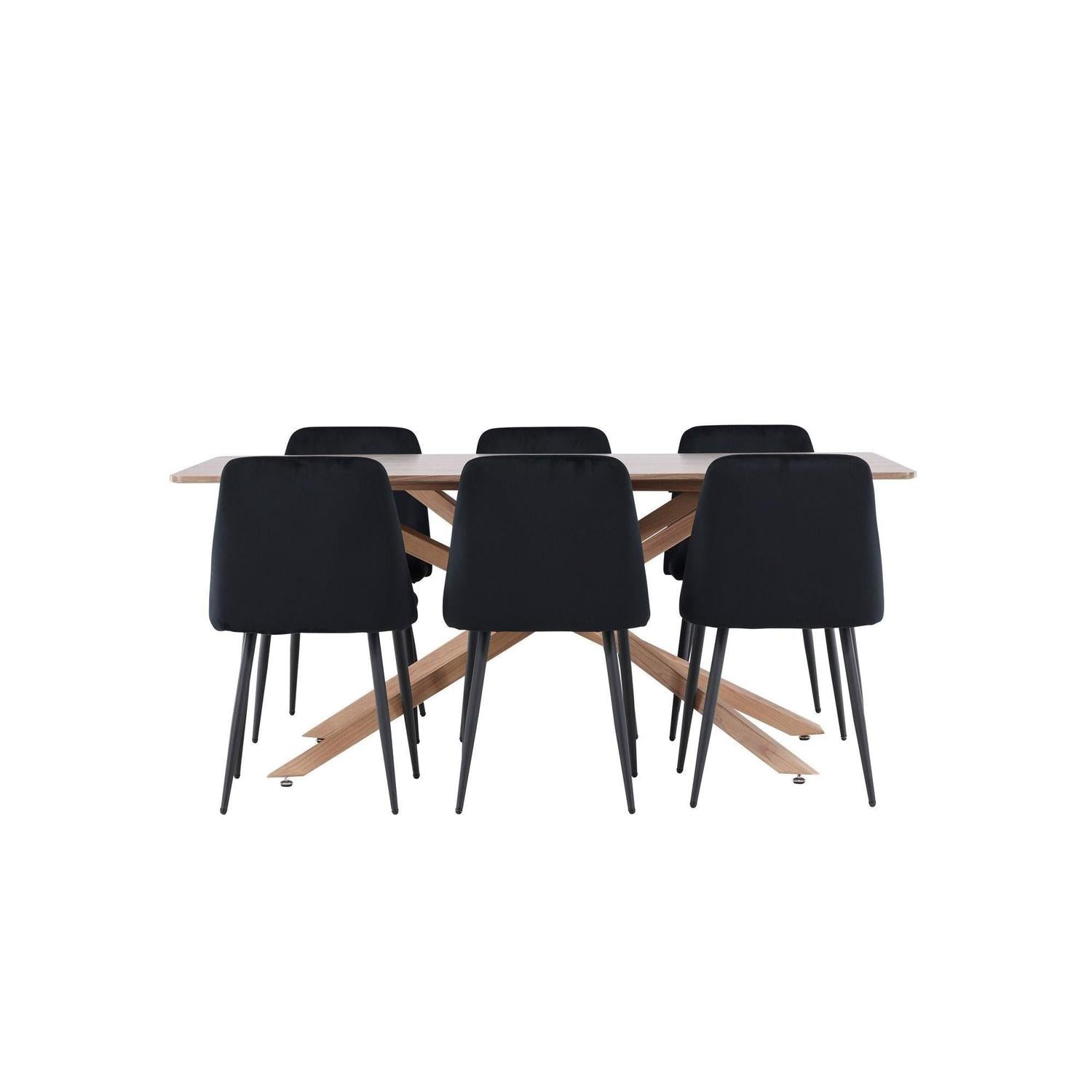 Essgruppe Esstisch Piazza 180*90 cm mit Stühlen Night aus Samt-Essgruppen Rechteckig-Venture Home-le canapé