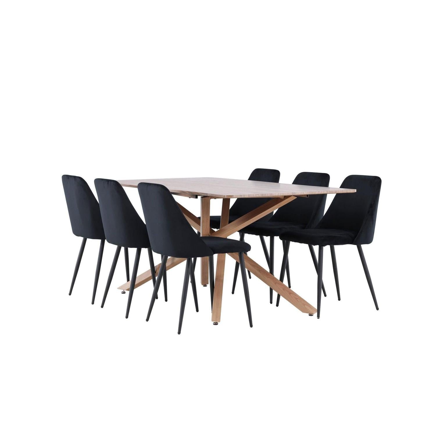 Essgruppe Esstisch Piazza 180*90 cm mit Stühlen Night aus Samt-Essgruppen Rechteckig-Venture Home-le canapé