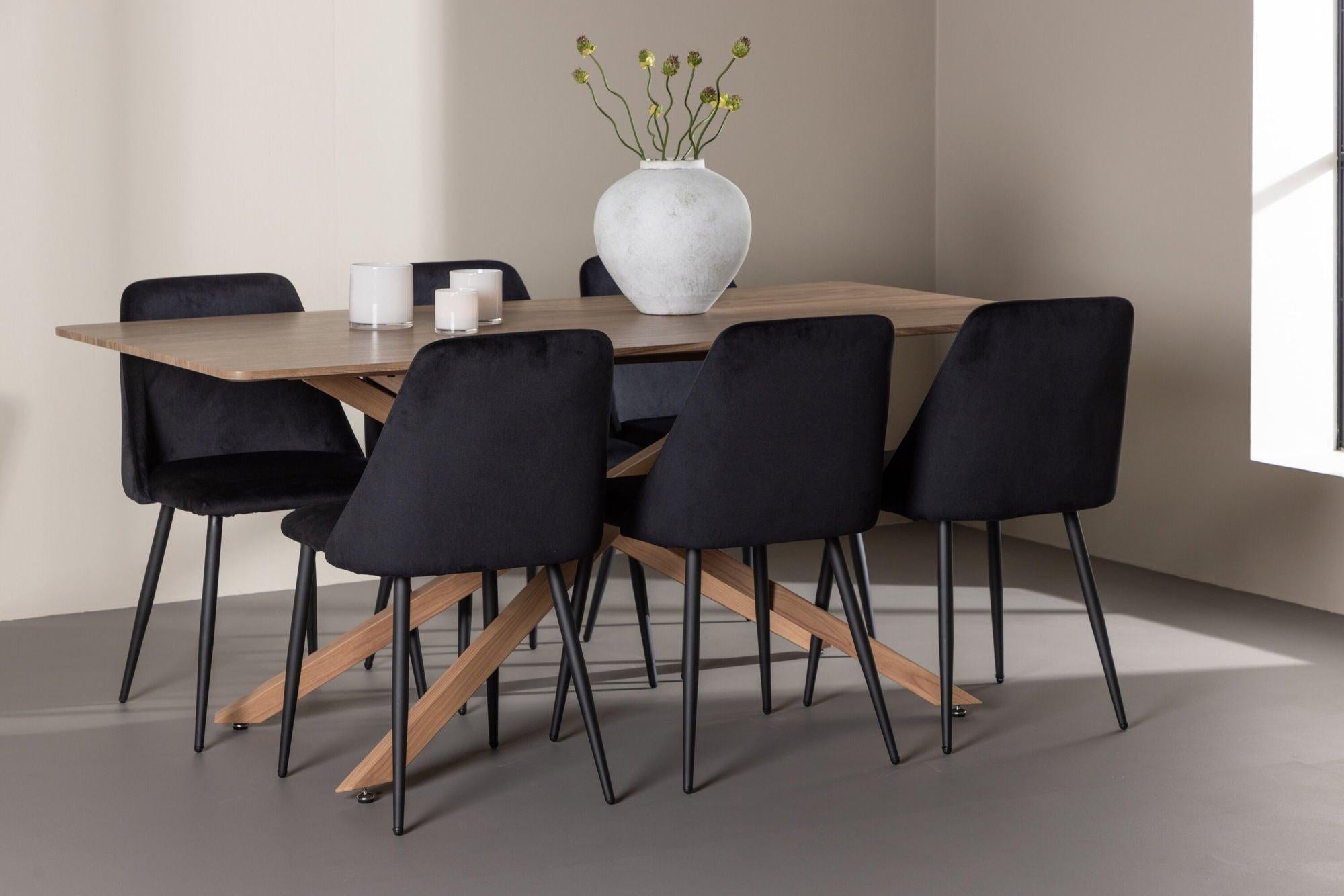 Essgruppe Esstisch Piazza 180*90 cm mit Stühlen Night aus Samt-Essgruppen Rechteckig-Venture Home-le canapé