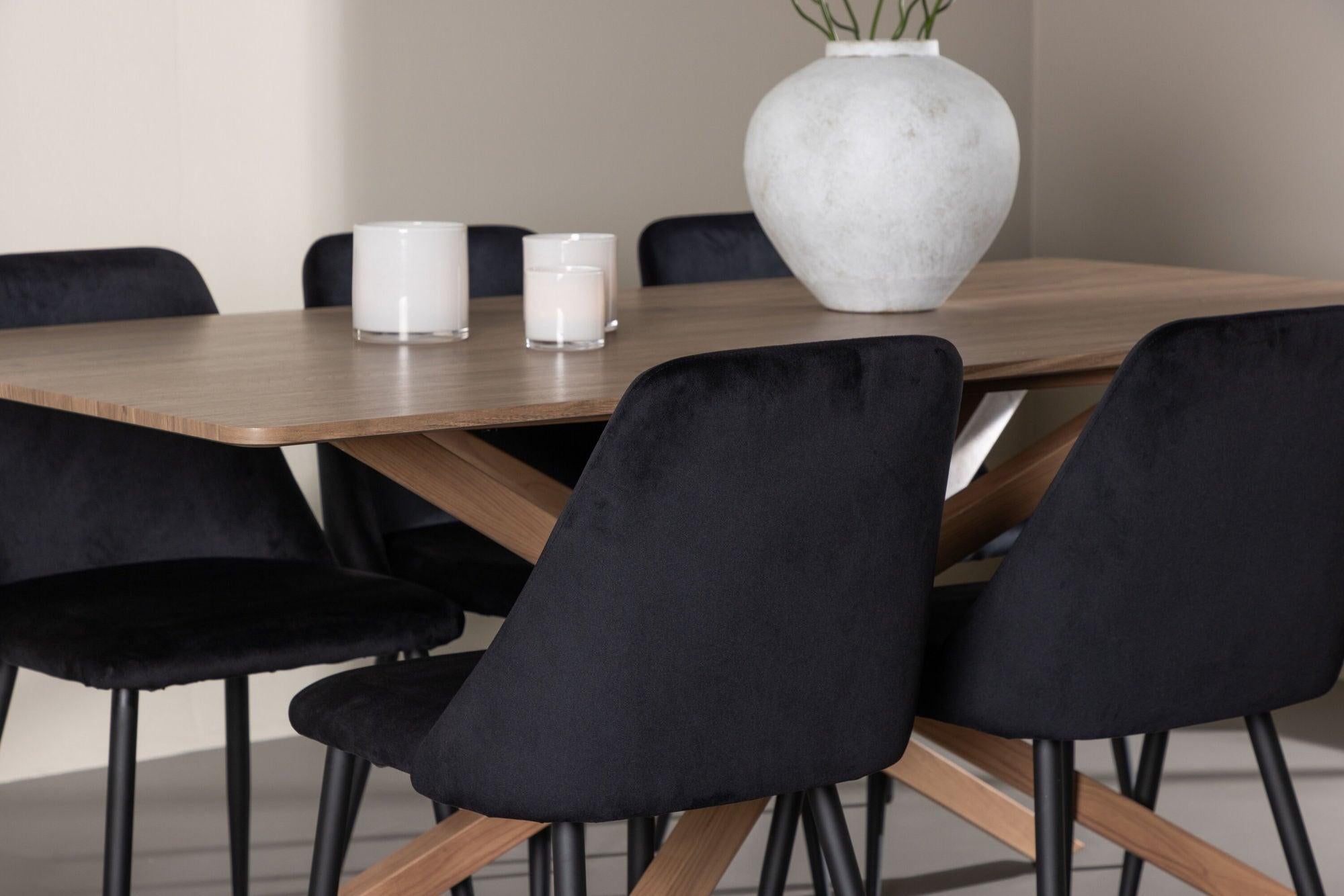 Essgruppe Esstisch Piazza 180*90 cm mit Stühlen Night aus Samt-Essgruppen Rechteckig-Venture Home-le canapé