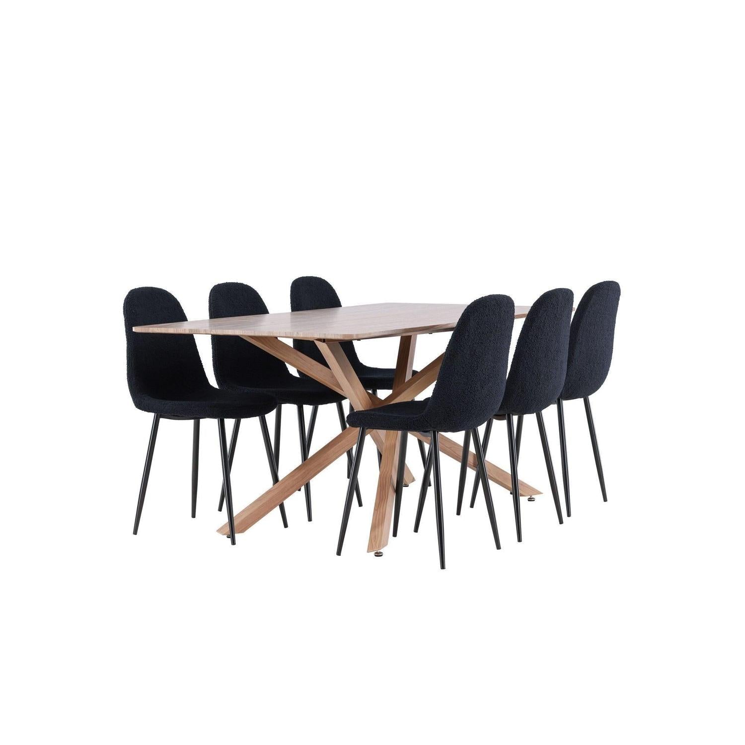 Essgruppe Esstisch Piazza 180*90 cm mit Stühlen Polar aus Teddy-Bouclé - Mokka/Schwarz-Essgruppe Rechteckig-Venture Home-le canapé