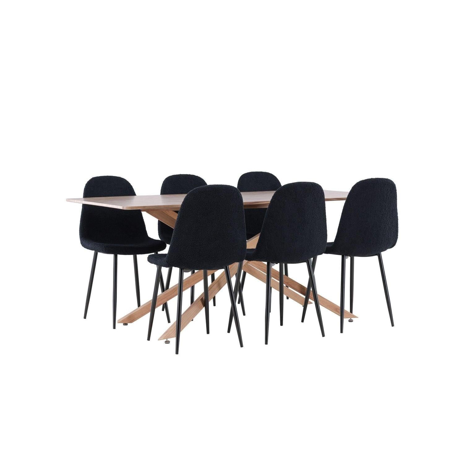 Essgruppe Esstisch Piazza 180*90 cm mit Stühlen Polar aus Teddy-Bouclé - Mokka/Schwarz-Essgruppe Rechteckig-Venture Home-le canapé