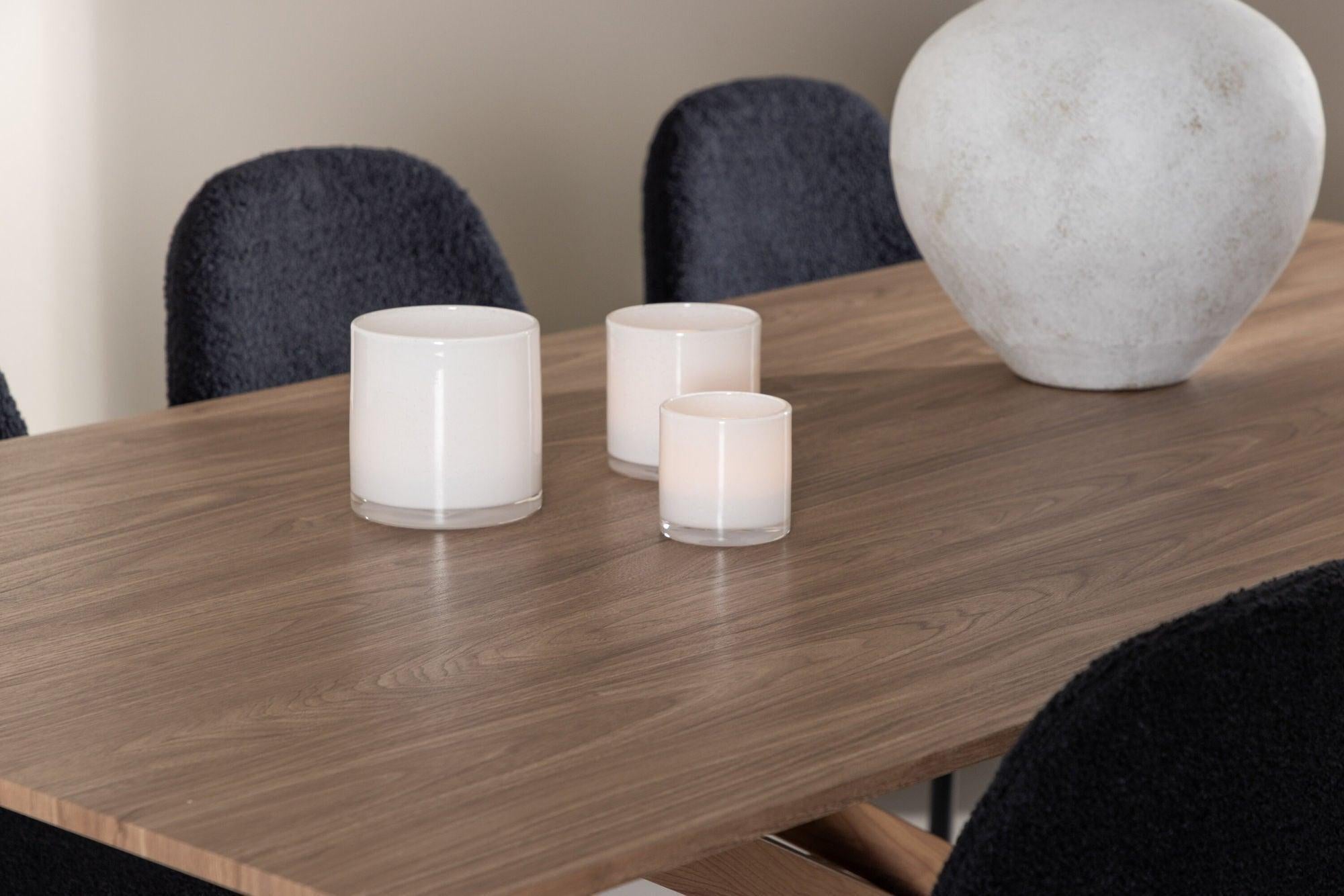 Essgruppe Esstisch Piazza 180*90 cm mit Stühlen Polar aus Teddy-Bouclé - Mokka/Schwarz-Essgruppe Rechteckig-Venture Home-le canapé