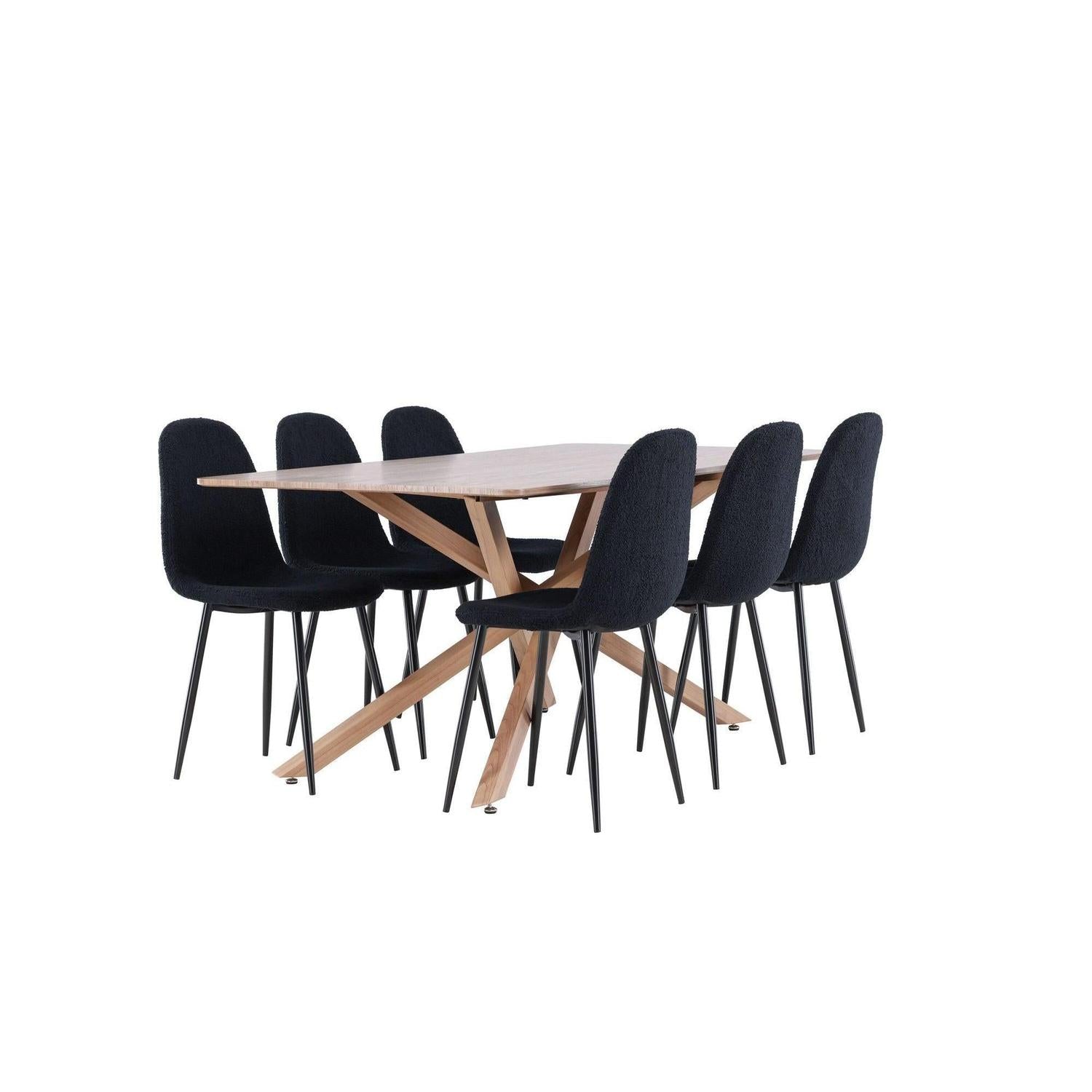 Essgruppe Esstisch Piazza 180*90 cm mit Stühlen Polar aus Teddy-Bouclé - Mokka/Schwarz-Essgruppe Rechteckig-Venture Home-le canapé