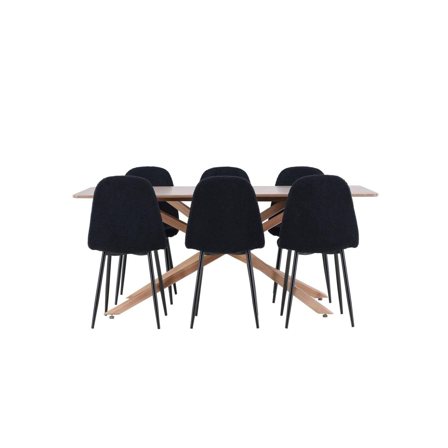 Essgruppe Esstisch Piazza 180*90 cm mit Stühlen Polar aus Teddy-Bouclé - Mokka/Schwarz-Essgruppe Rechteckig-Venture Home-le canapé