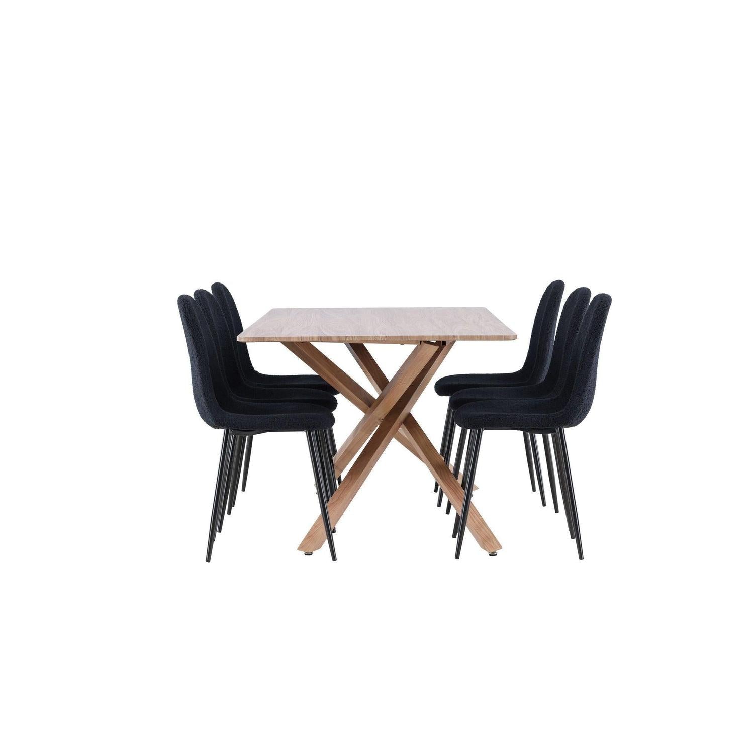 Essgruppe Esstisch Piazza 180*90 cm mit Stühlen Polar aus Teddy-Bouclé - Mokka/Schwarz-Essgruppen Rechteckig-Venture Home-le canapé