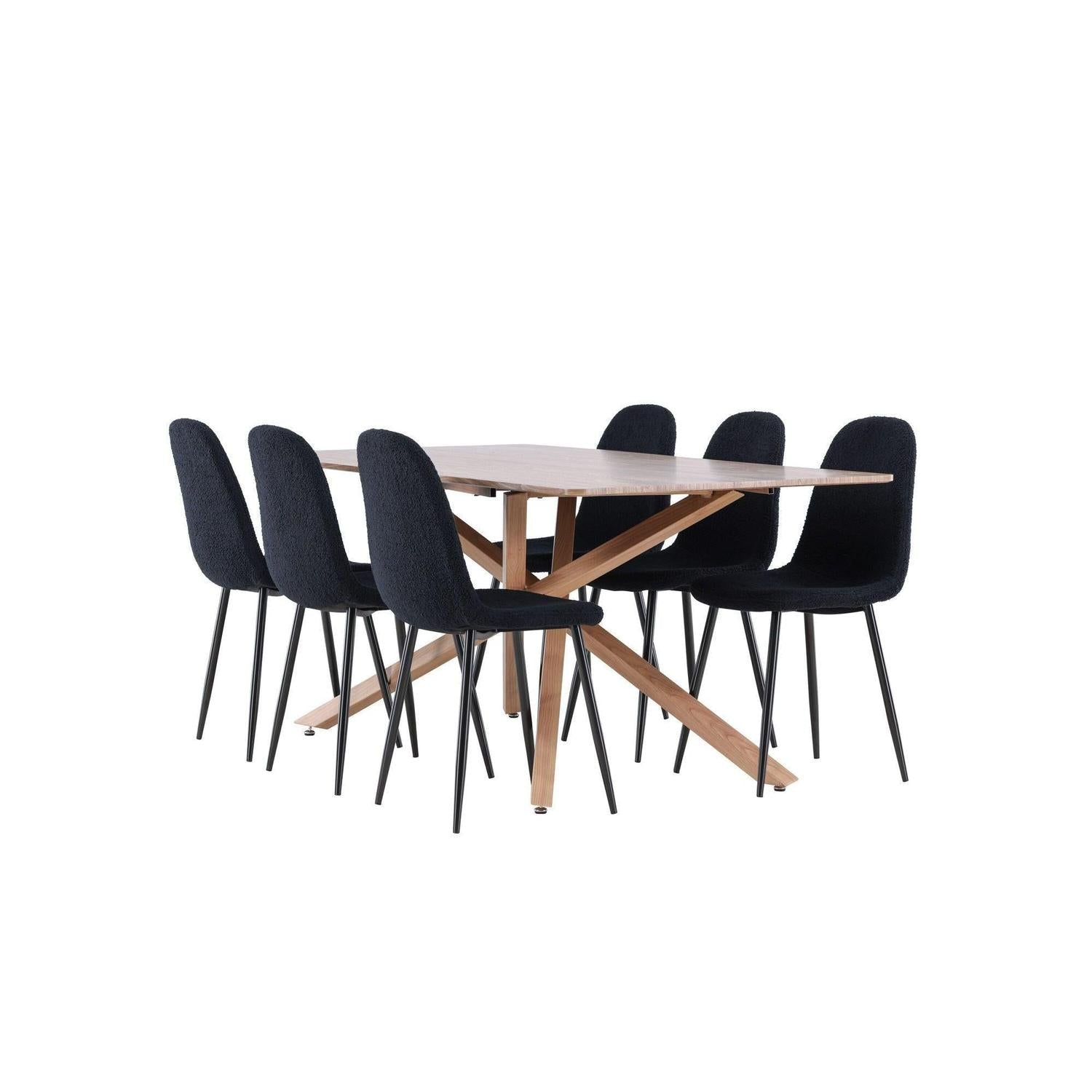 Essgruppe Esstisch Piazza 180*90 cm mit Stühlen Polar aus Teddy-Bouclé - Mokka/Schwarz-Essgruppen Rechteckig-Venture Home-le canapé