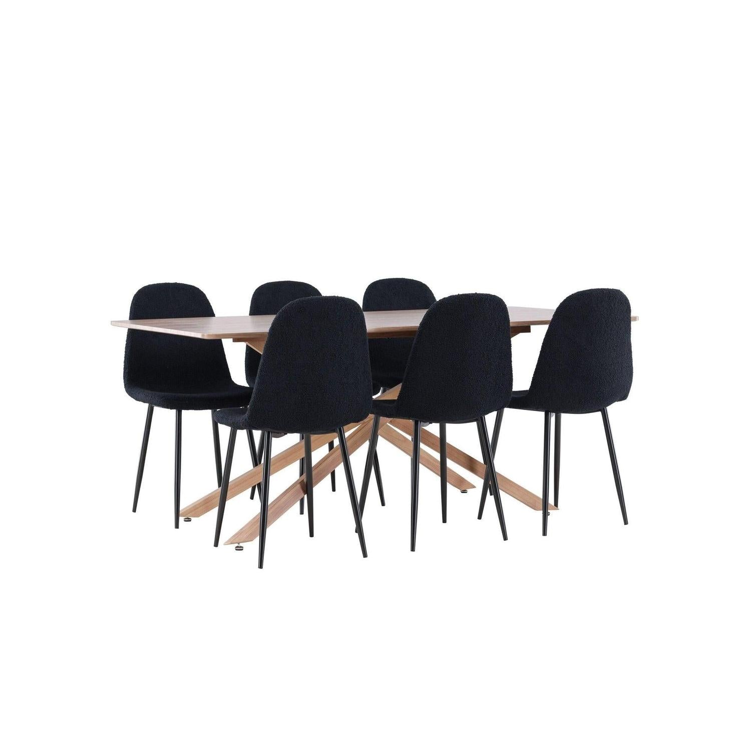 Essgruppe Esstisch Piazza 180*90 cm mit Stühlen Polar aus Teddy-Bouclé - Mokka/Schwarz-Essgruppen Rechteckig-Venture Home-le canapé