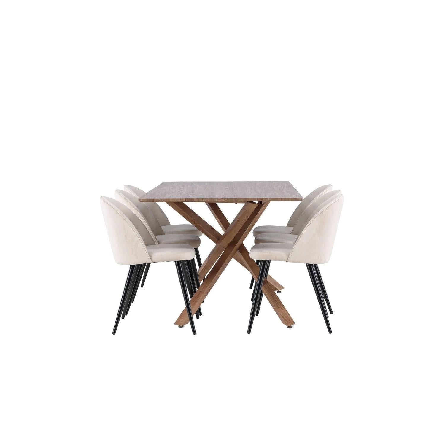 Essgruppe Esstisch Piazza 180*90 cm mit Stühlen Velvet aus Samt - Braun/Beige-Essgruppen Rechteckig-Venture Home-le canapé