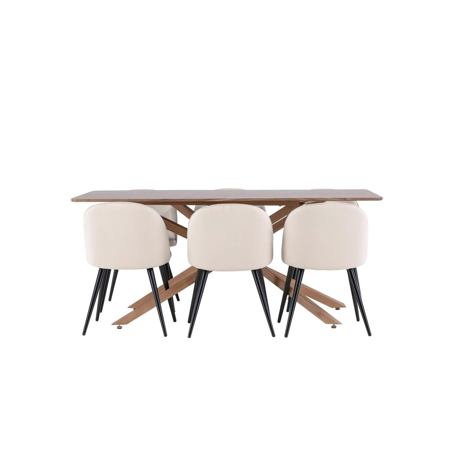 Essgruppe Esstisch Piazza 180*90 cm mit Stühlen Velvet aus Samt - Braun/Beige-Essgruppen Rechteckig-Venture Home-le canapé