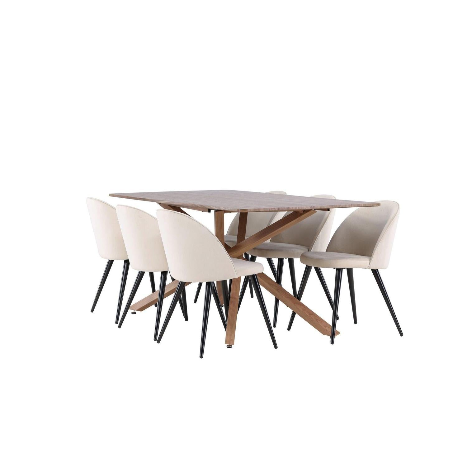Essgruppe Esstisch Piazza 180*90 cm mit Stühlen Velvet aus Samt - Braun/Beige-Essgruppen Rechteckig-Venture Home-le canapé