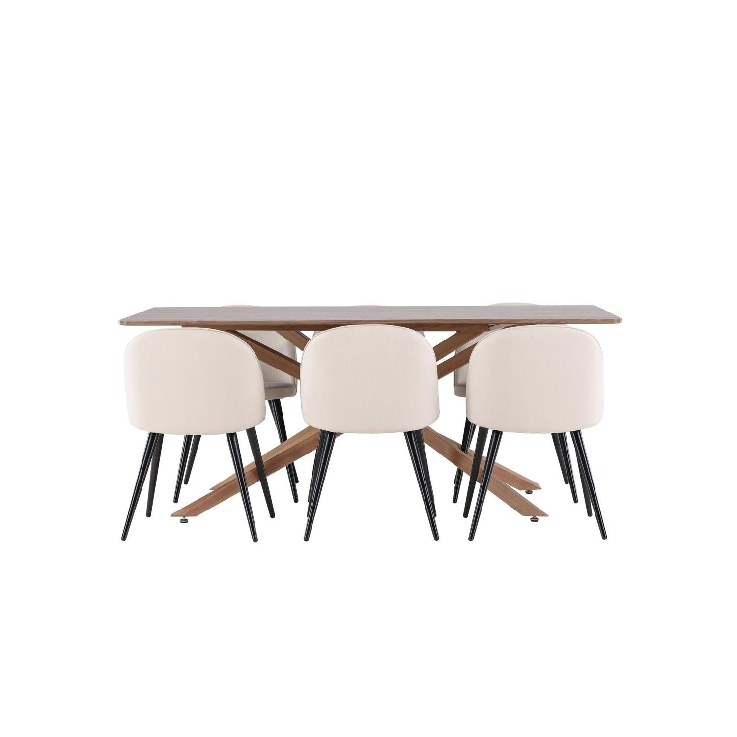 Essgruppe Esstisch Piazza 180*90 cm mit Stühlen Velvet aus Samt - Braun/Beige-Essgruppen Rechteckig-Venture Home-le canapé