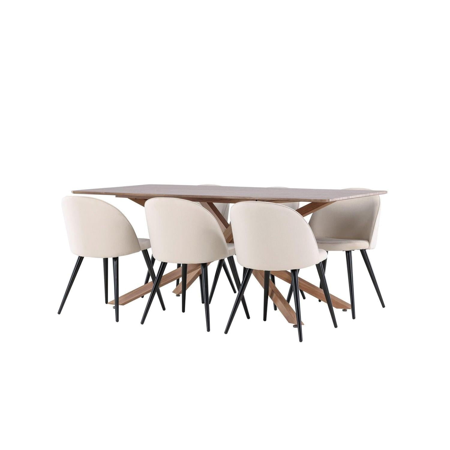 Essgruppe Esstisch Piazza 180*90 cm mit Stühlen Velvet aus Samt - Braun/Beige-Essgruppen Rechteckig-Venture Home-le canapé