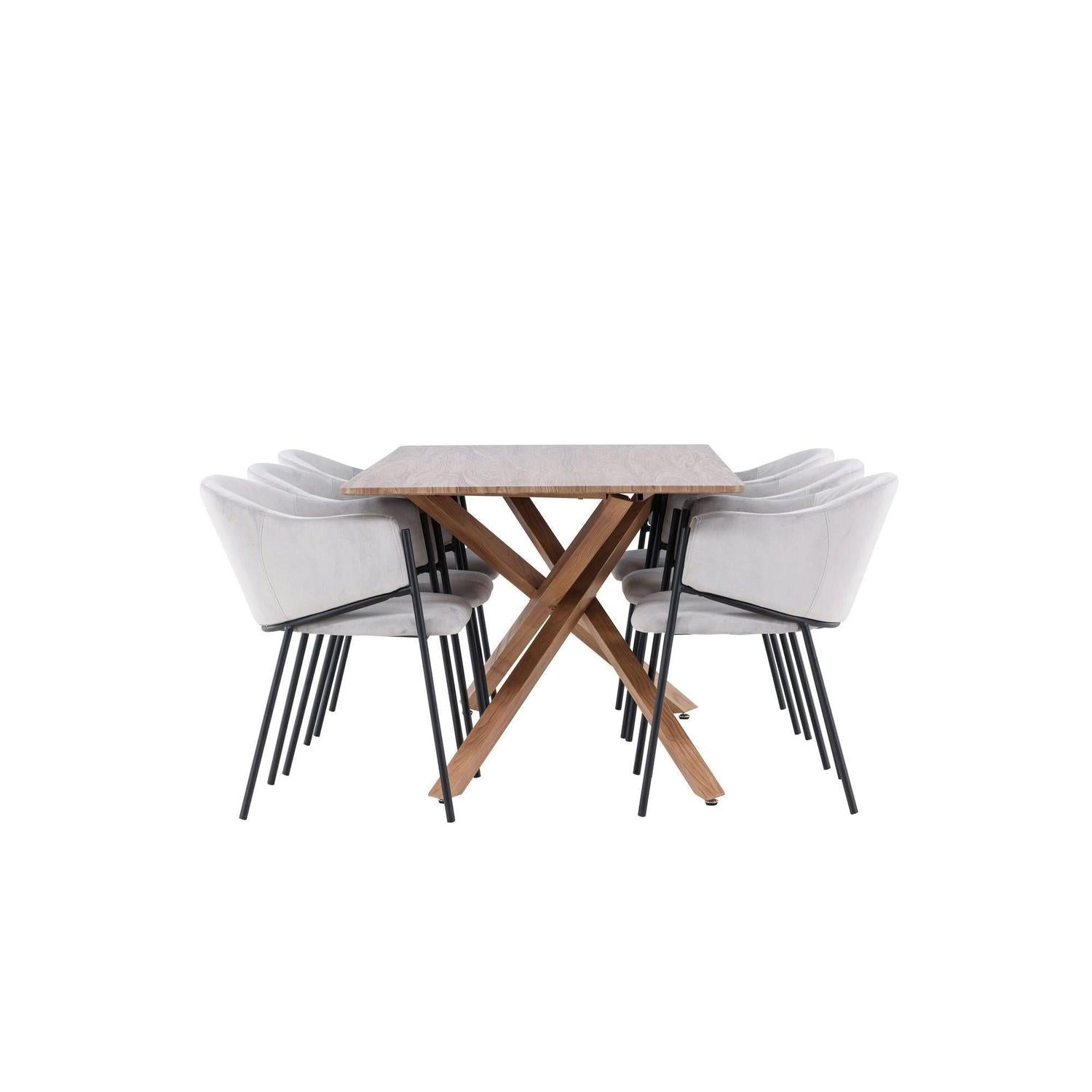 Essgruppe Esstisch Piazza 180*90cm mit Esszimmerstühlen Evelina aus Samt - Braun/Grau-Essgruppen Rechteckig-Venture Home-le canapé