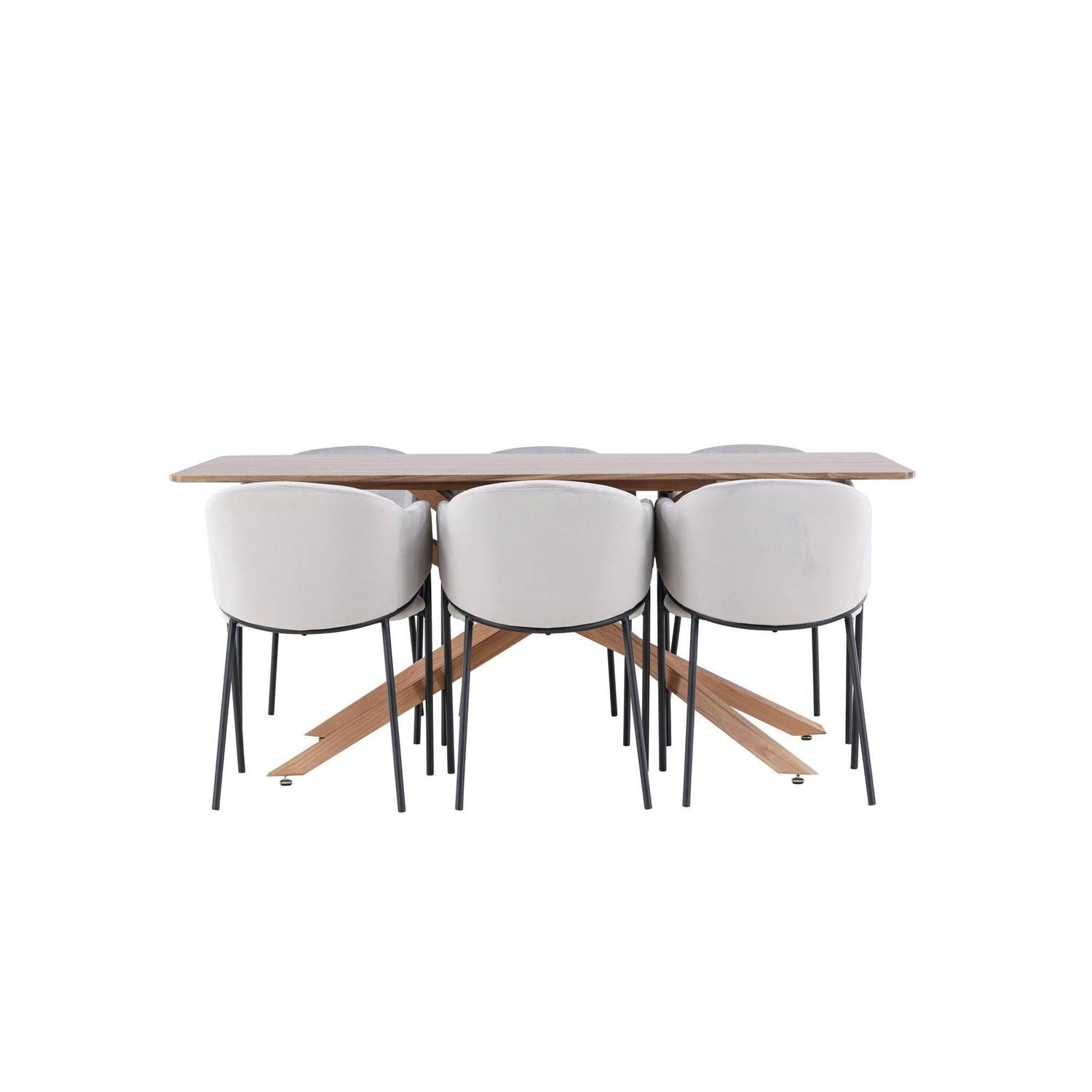 Essgruppe Esstisch Piazza 180*90cm mit Esszimmerstühlen Evelina aus Samt - Braun/Grau-Essgruppen Rechteckig-Venture Home-le canapé