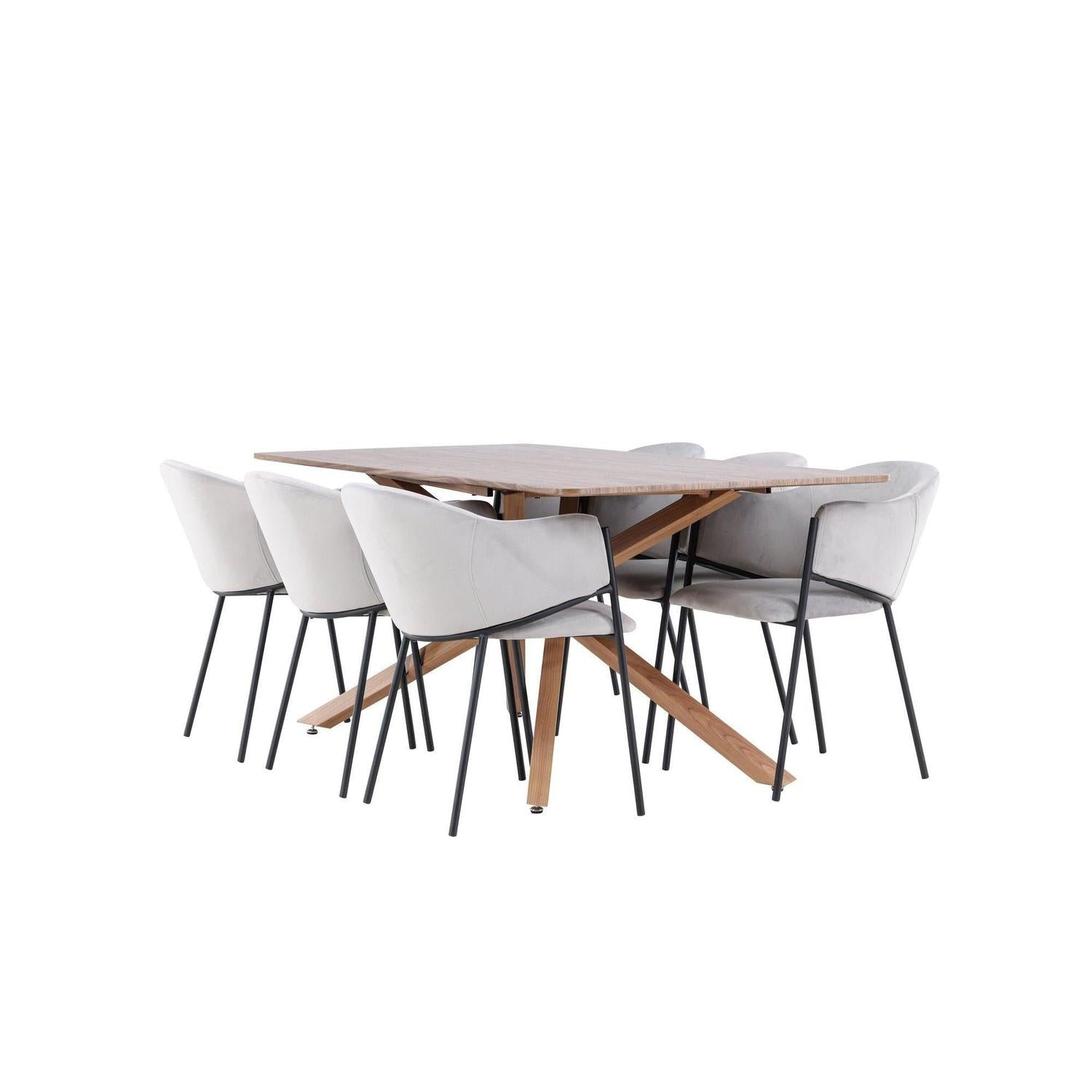 Essgruppe Esstisch Piazza 180*90cm mit Esszimmerstühlen Evelina aus Samt - Braun/Grau-Essgruppen Rechteckig-Venture Home-le canapé