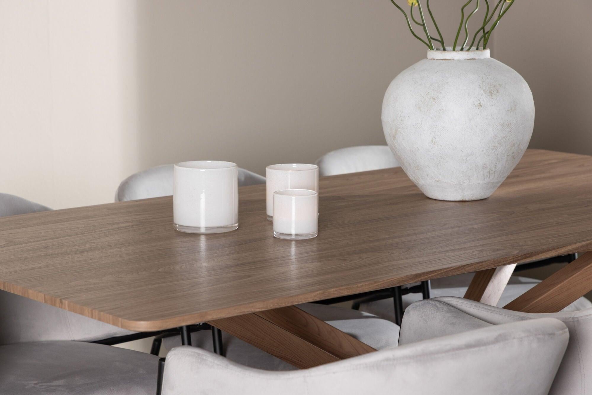 Essgruppe Esstisch Piazza 180*90cm mit Esszimmerstühlen Evelina aus Samt - Braun/Grau-Essgruppen Rechteckig-Venture Home-le canapé