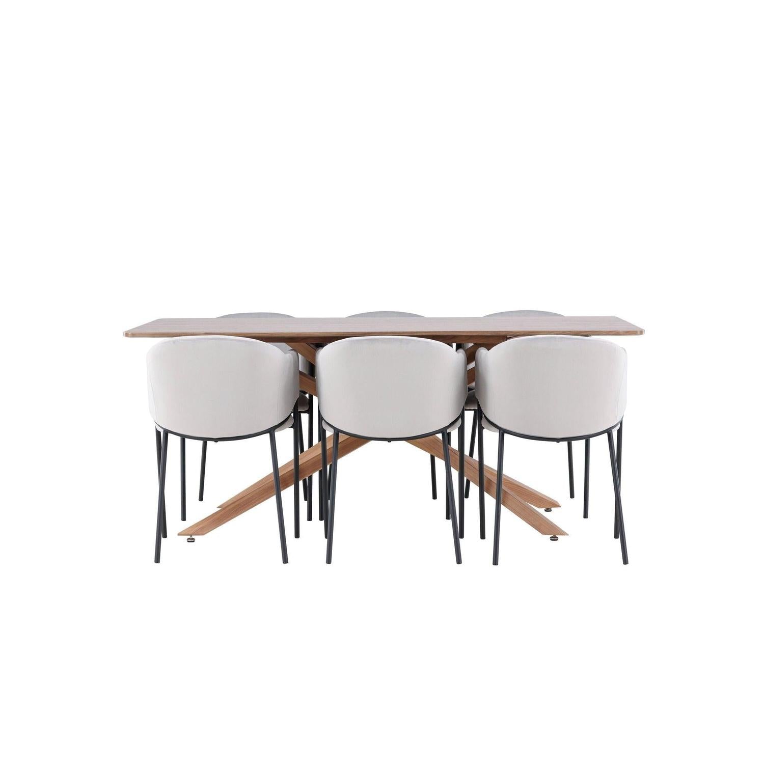 Essgruppe Esstisch Piazza 180*90cm mit Esszimmerstühlen Evelina aus Samt - Braun/Grau-Essgruppen Rechteckig-Venture Home-le canapé