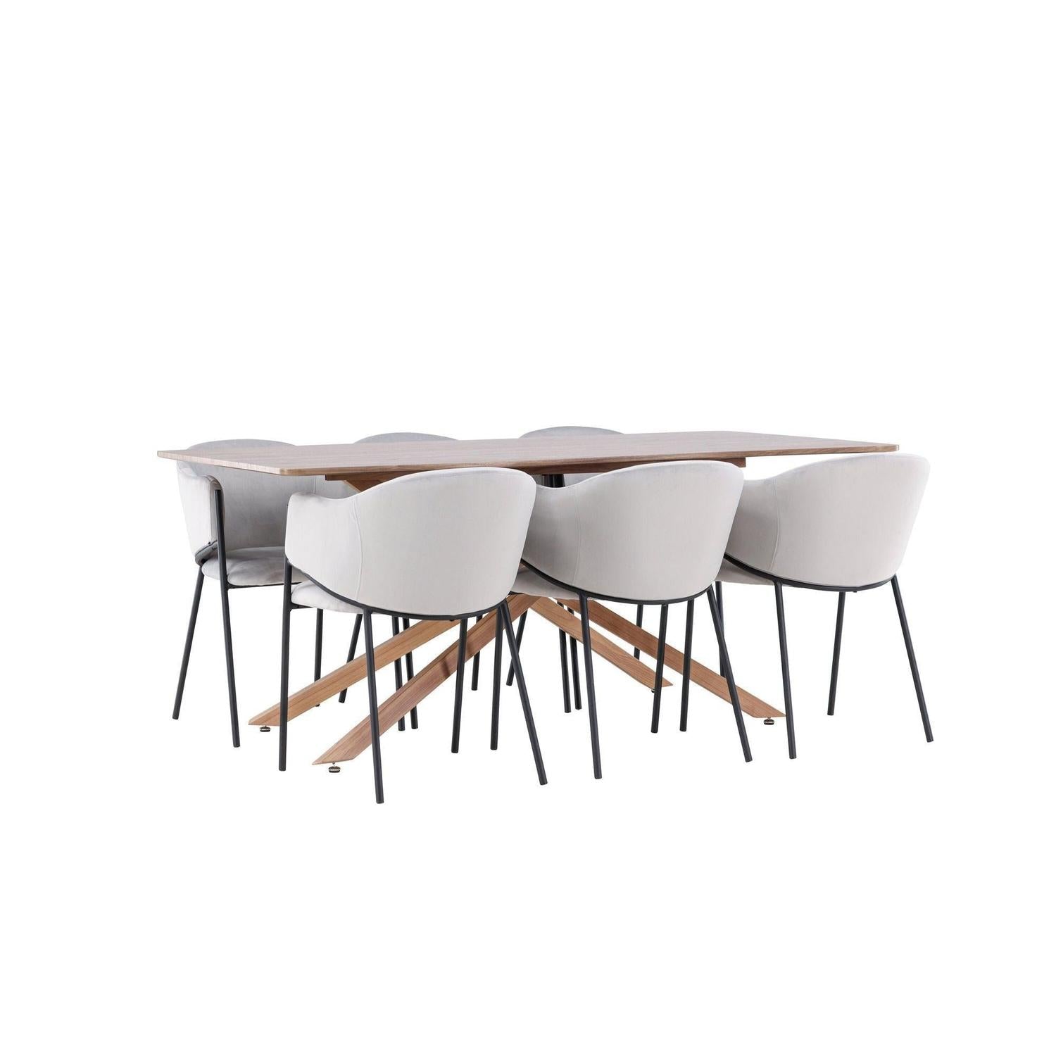 Essgruppe Esstisch Piazza 180*90cm mit Esszimmerstühlen Evelina aus Samt - Braun/Grau-Essgruppen Rechteckig-Venture Home-le canapé