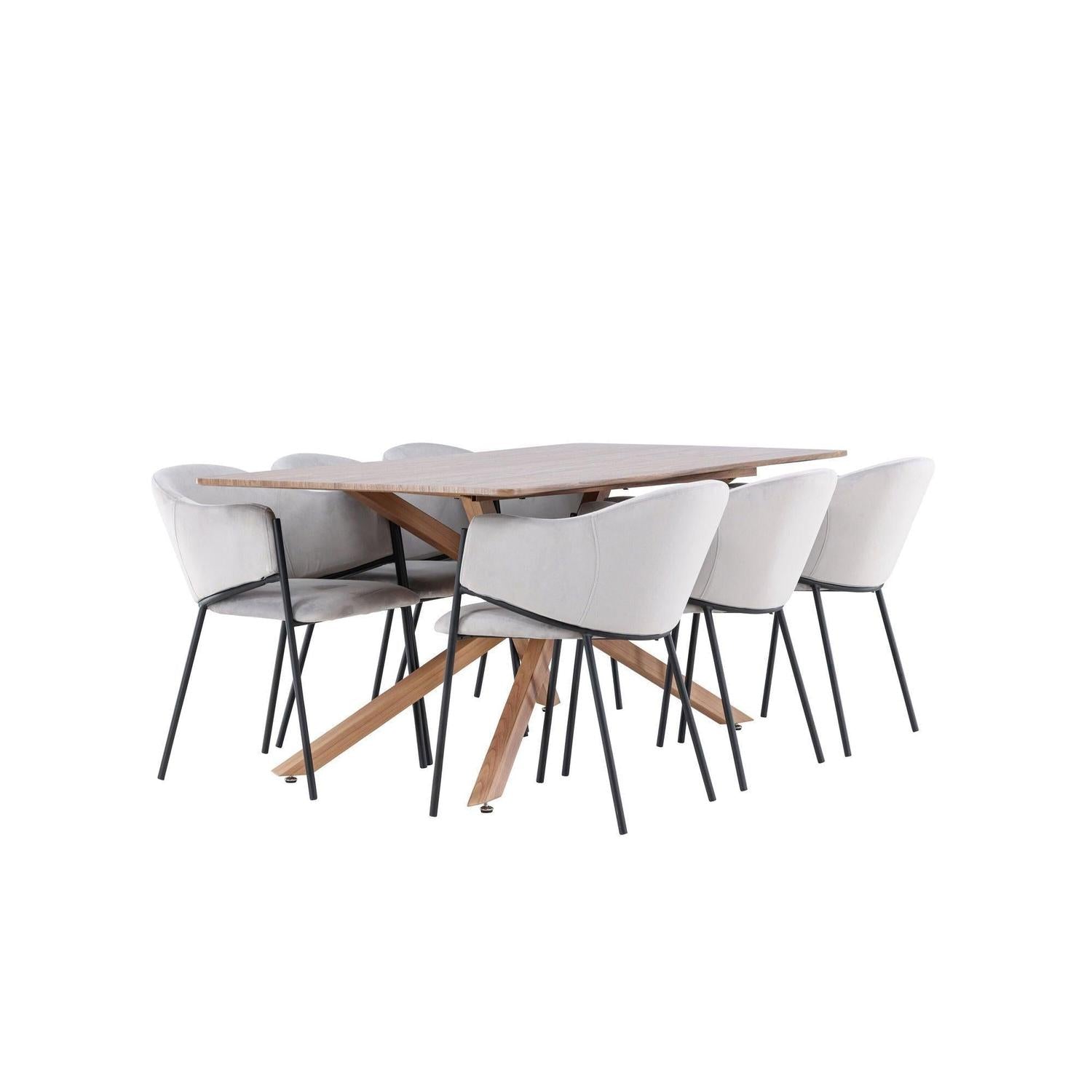 Essgruppe Esstisch Piazza 180*90cm mit Esszimmerstühlen Evelina aus Samt - Braun/Grau-Essgruppen Rechteckig-Venture Home-le canapé
