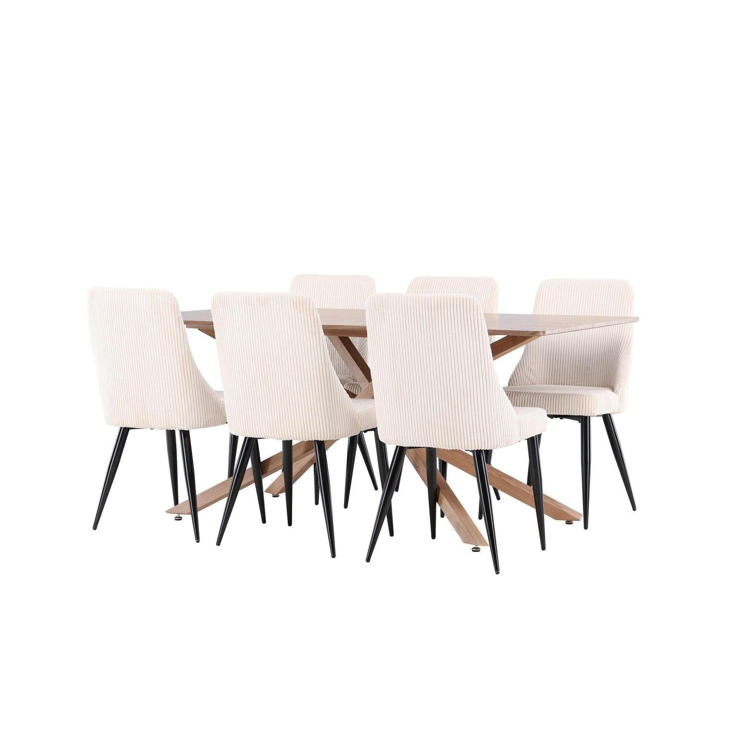 Essgruppe Esstisch Piazza 180*90cm mit Esszimmerstühlen Leone aus Kord - Braun/Weiß-Essgruppen Rechteckig-Venture Home-le canapé
