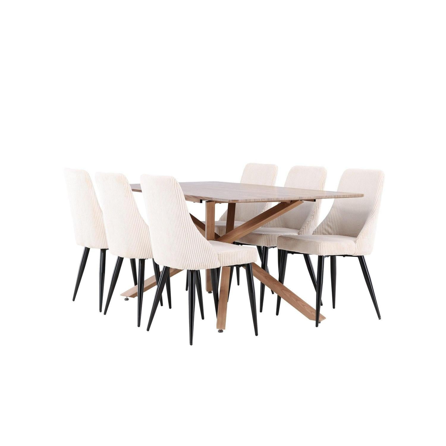 Essgruppe Esstisch Piazza 180*90cm mit Esszimmerstühlen Leone aus Kord - Braun/Weiß-Essgruppen Rechteckig-Venture Home-le canapé