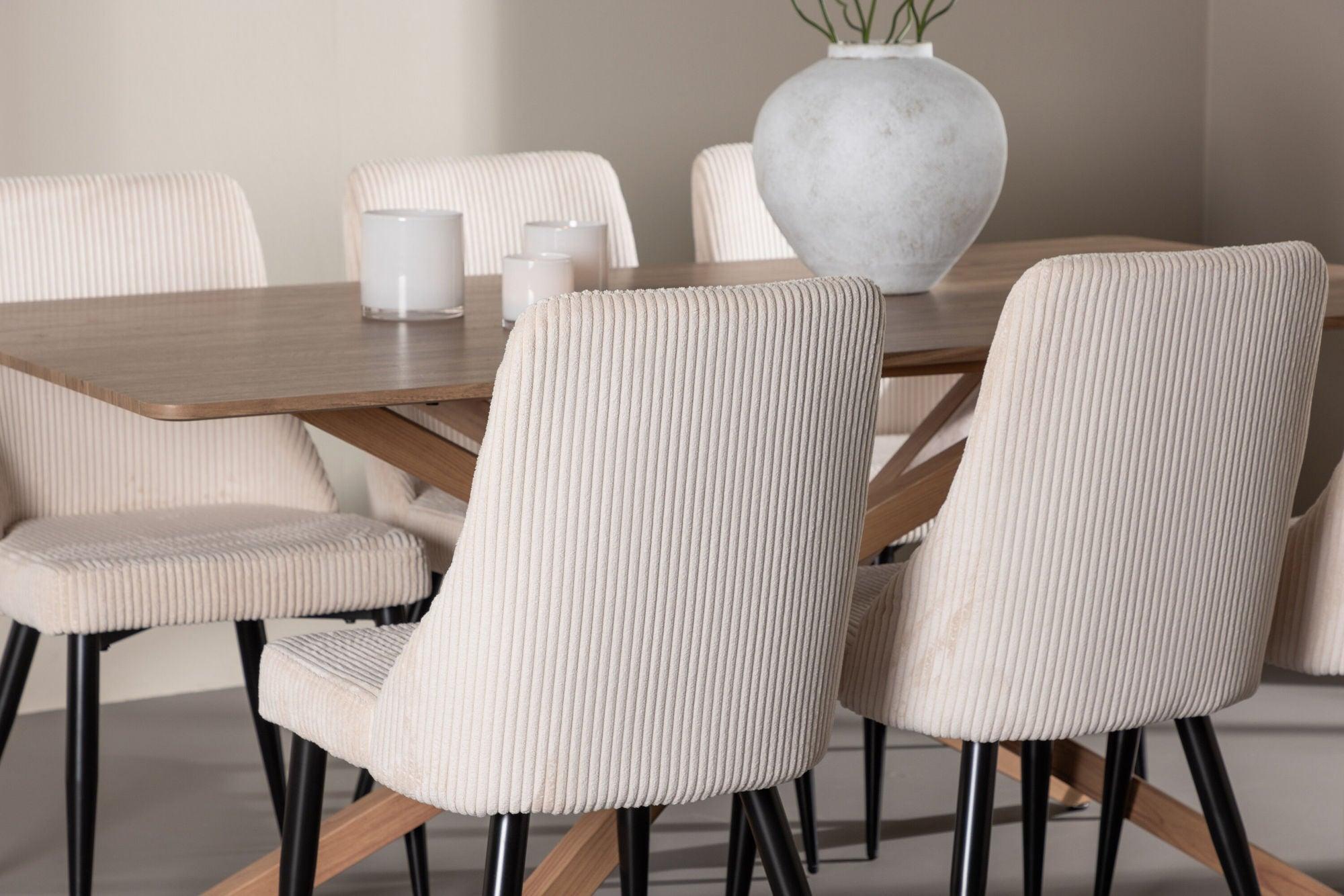 Essgruppe Esstisch Piazza 180*90cm mit Esszimmerstühlen Leone aus Kord - Braun/Weiß-Essgruppen Rechteckig-Venture Home-le canapé