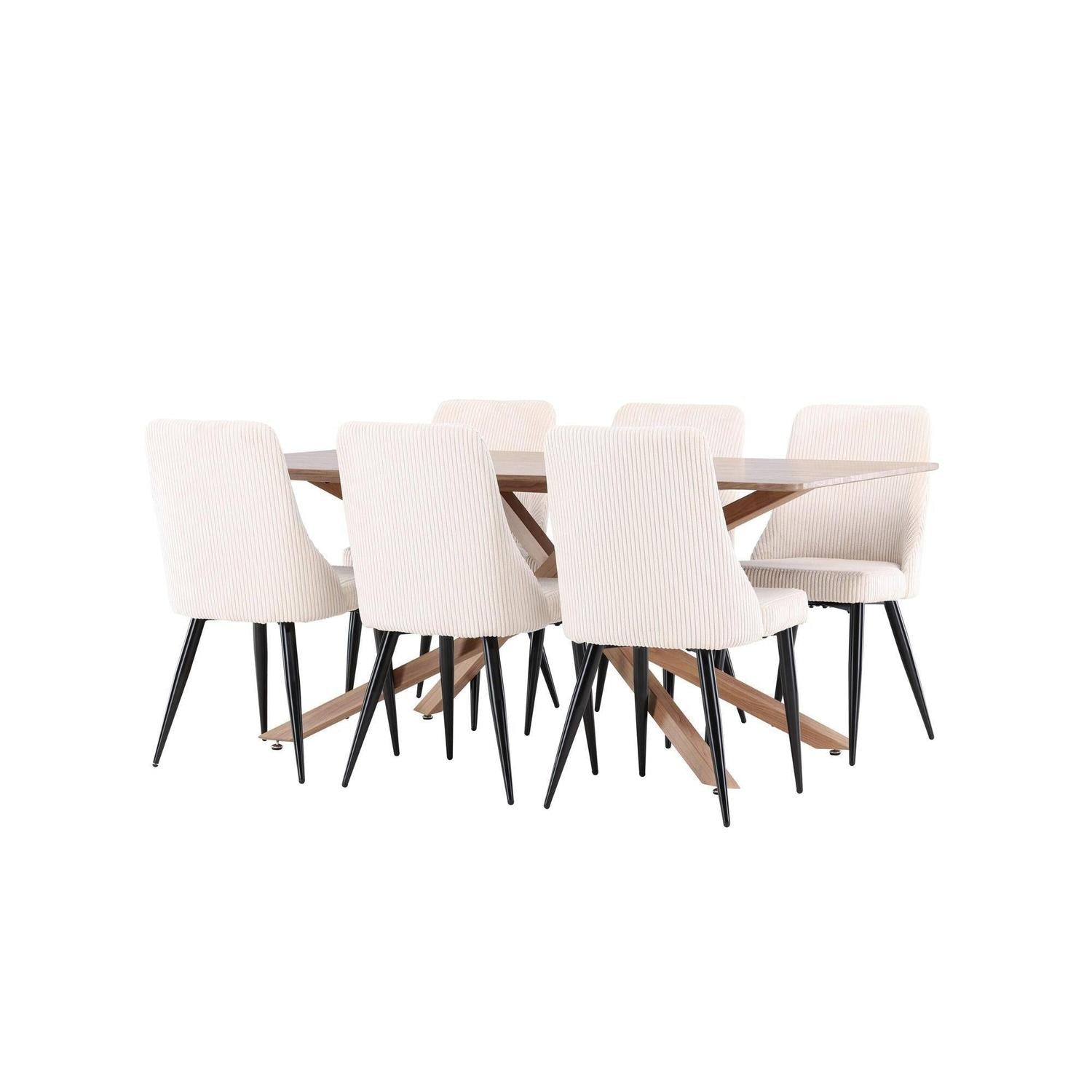Essgruppe Esstisch Piazza 180*90cm mit Esszimmerstühlen Leone aus Kord - Braun/Weiß-Essgruppen Rechteckig-Venture Home-le canapé