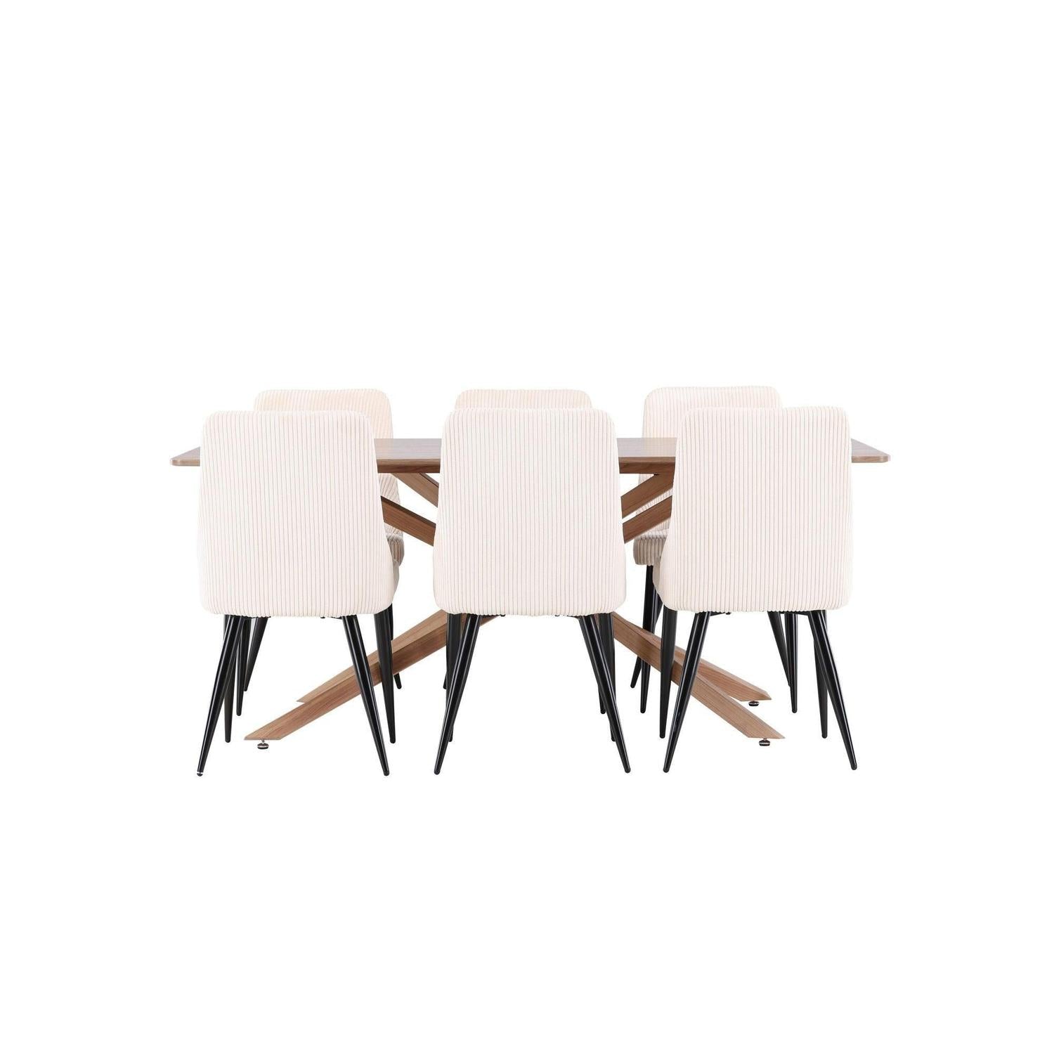 Essgruppe Esstisch Piazza 180*90cm mit Esszimmerstühlen Leone aus Kord - Braun/Weiß-Essgruppen Rechteckig-Venture Home-le canapé