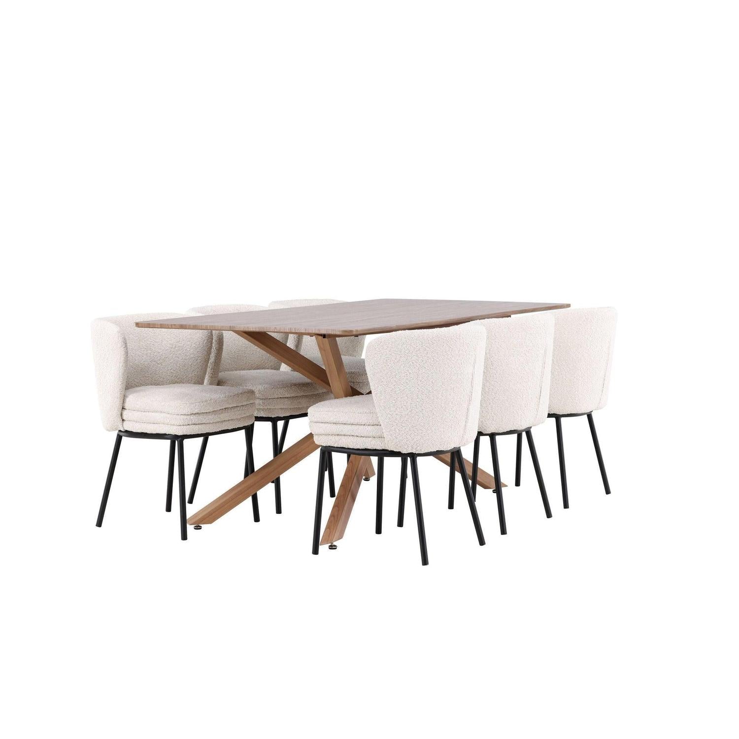 Essgruppe Esstisch Piazza 180*90cm mit Stühlen Agnes aus Teddy- Bouclé - Braun/Weiß-Essgruppen Rechteckig-Venture Home-le canapé