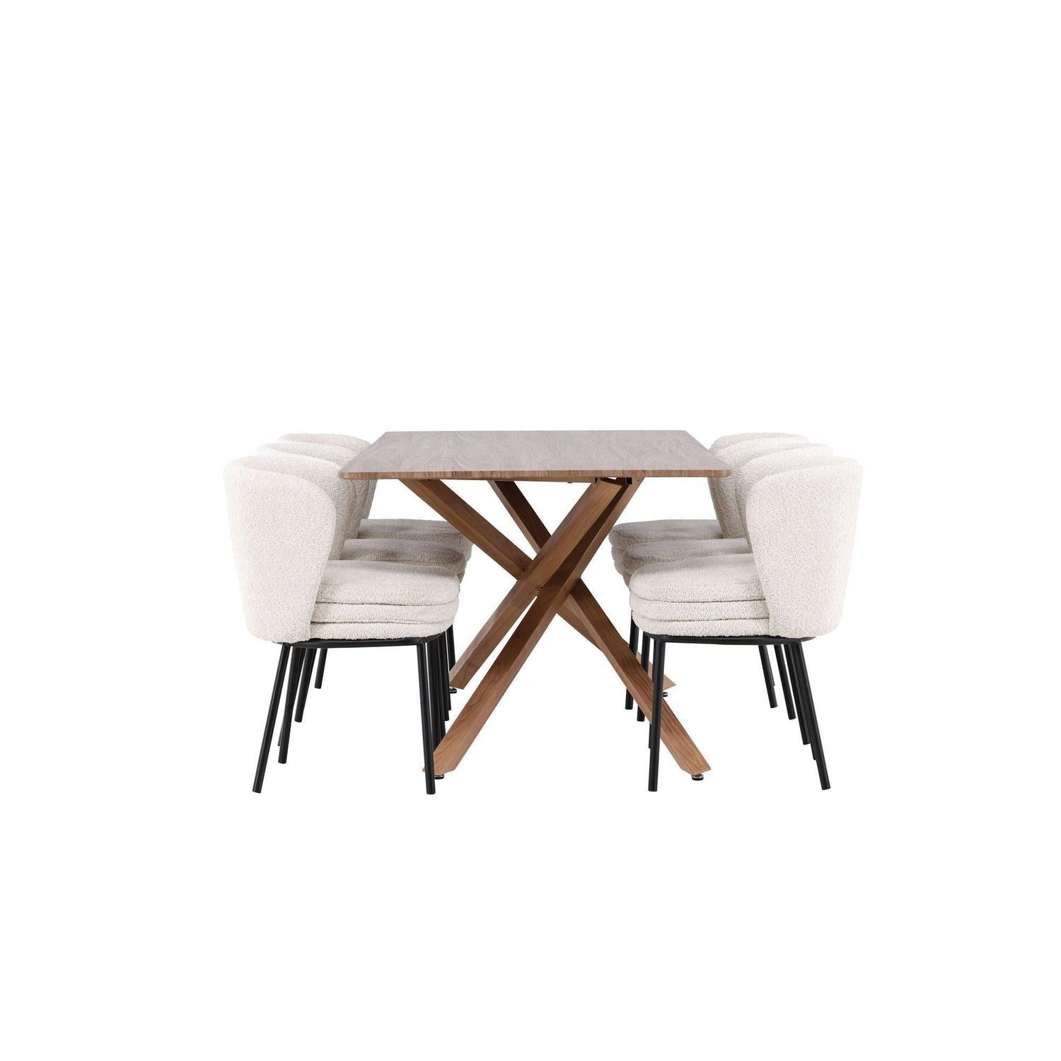Essgruppe Esstisch Piazza 180*90cm mit Stühlen Agnes aus Teddy- Bouclé - Braun/Weiß-Essgruppen Rechteckig-Venture Home-le canapé