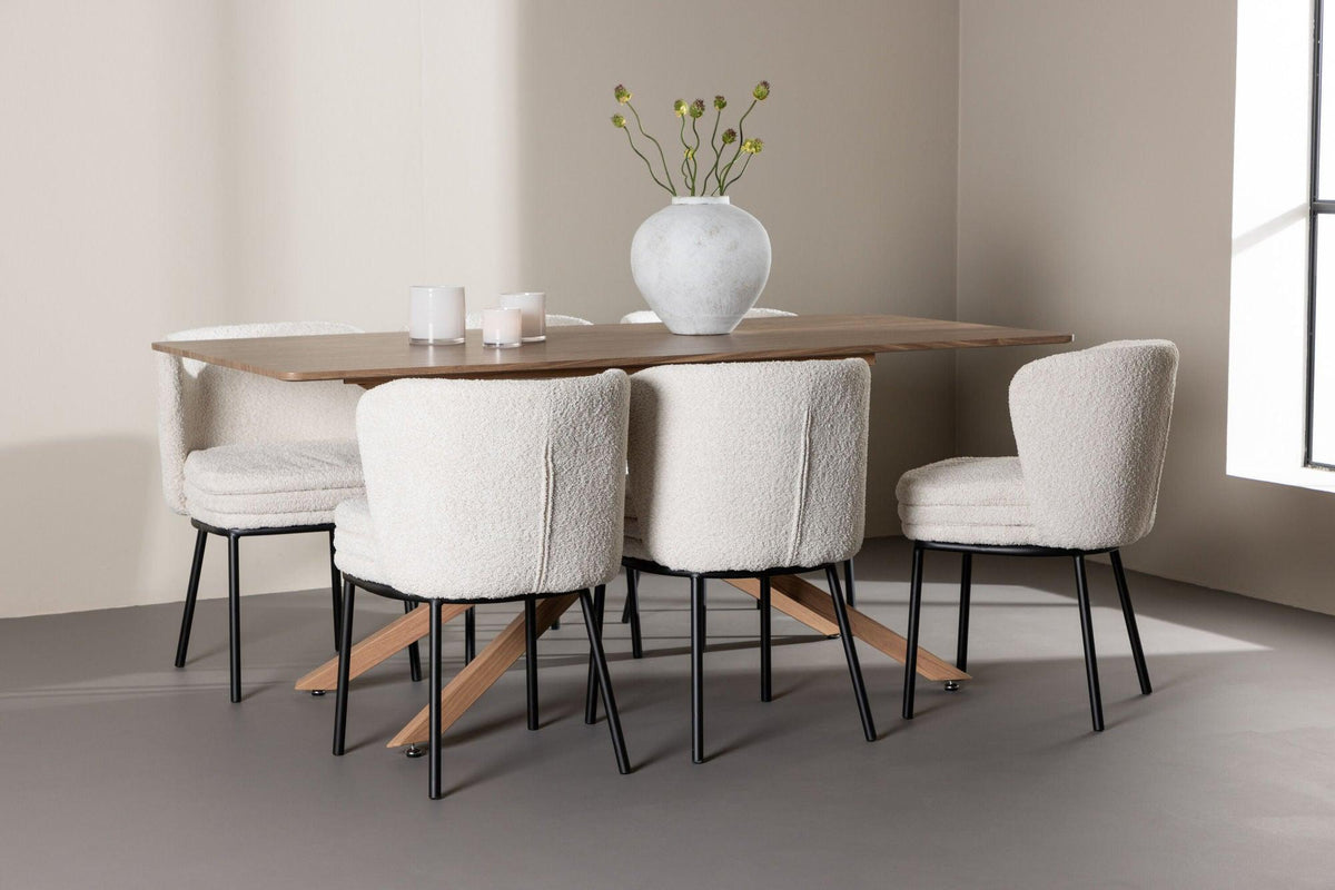 Essgruppe Esstisch Piazza 180*90cm mit Stühlen Agnes aus Teddy-Boucle-Essgruppen Rechteckig-Venture Home-le canapé