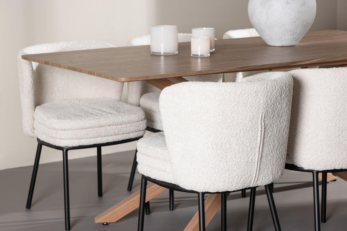 Essgruppe Esstisch Piazza 180*90cm mit Stühlen Agnes aus Teddy-Boucle-Essgruppen Rechteckig-Venture Home-le canapé