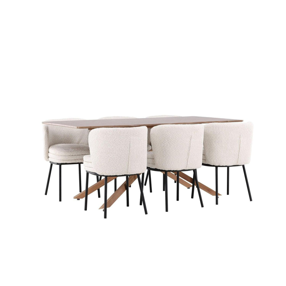 Essgruppe Esstisch Piazza 180*90cm mit Stühlen Agnes aus Teddy-Boucle-Essgruppen Rechteckig-Venture Home-le canapé