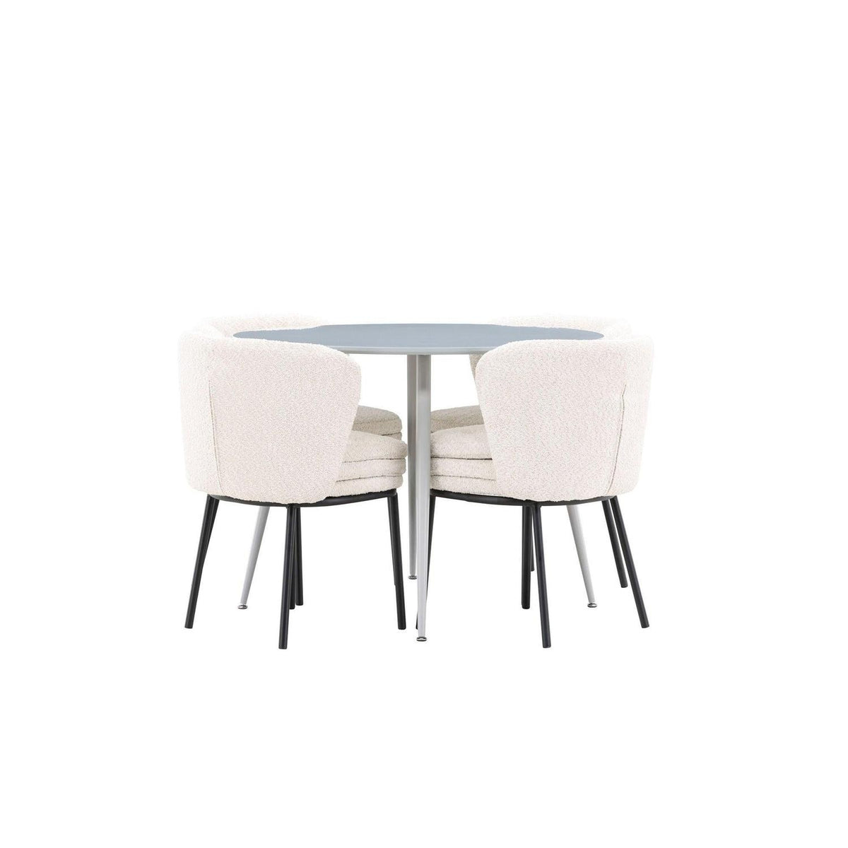 Essgruppe Esstisch Plaza Ø100cm mit Stühlen Agnes aus Teddy-Boucle-Essgruppen Rund-Venture Home-le canapé