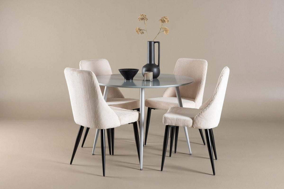 Essgruppe Esstisch Plaza Ø100cm mit Stühlen Leone aus Cord-Essgruppen Rund-Venture Home-le canapé