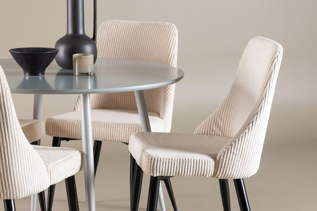 Essgruppe Esstisch Plaza Ø100cm mit Stühlen Leone aus Cord-Essgruppen Rund-Venture Home-le canapé