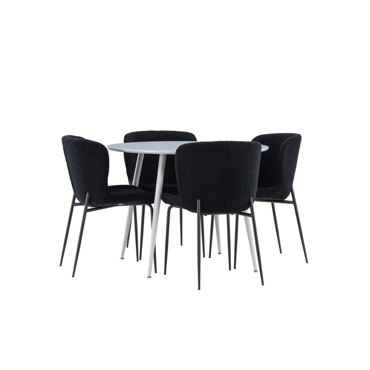 Essgruppe Esstisch Plaza Ø100cm mit Stühlen Modesto aus Teddy-Boucle-Essgruppen Rund-Venture Home-le canapé
