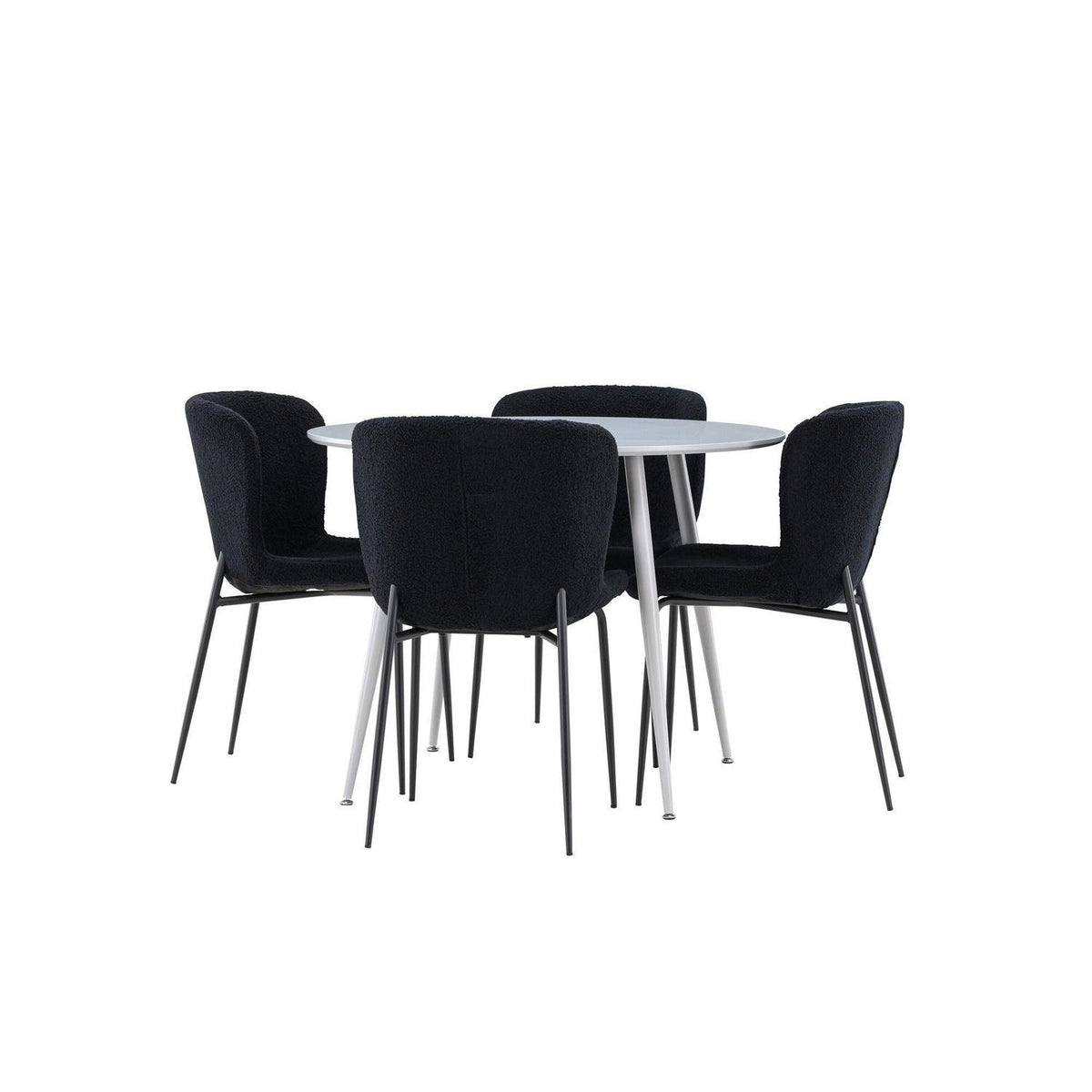 Essgruppe Esstisch Plaza Ø100cm mit Stühlen Modesto aus Teddy-Boucle-Essgruppen Rund-Venture Home-le canapé