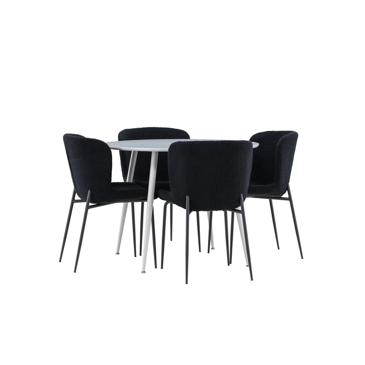 Essgruppe Esstisch Plaza Ø100cm mit Stühlen Modesto aus Teddy-Boucle-Essgruppen Rund-Venture Home-le canapé