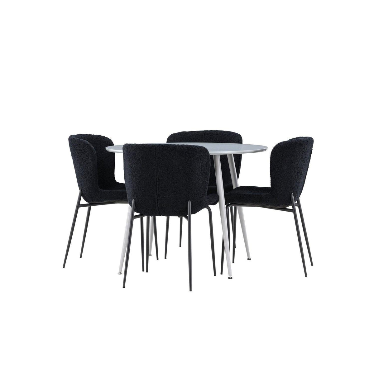 Essgruppe Esstisch Plaza Ø100cm mit Stühlen Modesto aus Teddy-Boucle-Essgruppen Rund-Venture Home-le canapé