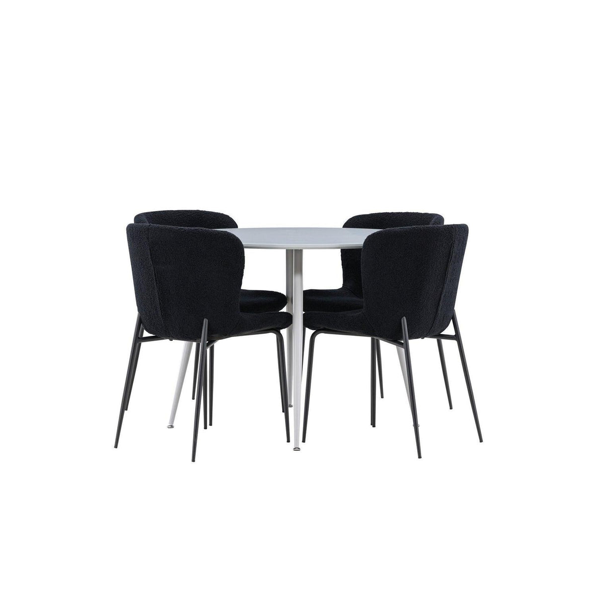 Essgruppe Esstisch Plaza Ø100cm mit Stühlen Modesto aus Teddy-Boucle-Essgruppen Rund-Venture Home-le canapé
