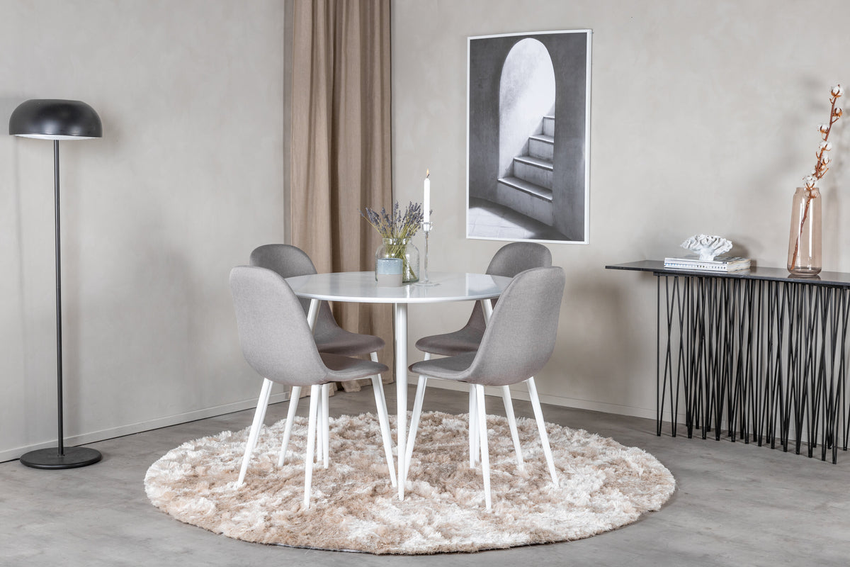 Essgruppe Esstisch Plaza Ø100cm mit Stühlen Polar aus Leinen-Essgruppen-Venture Home-le canapé