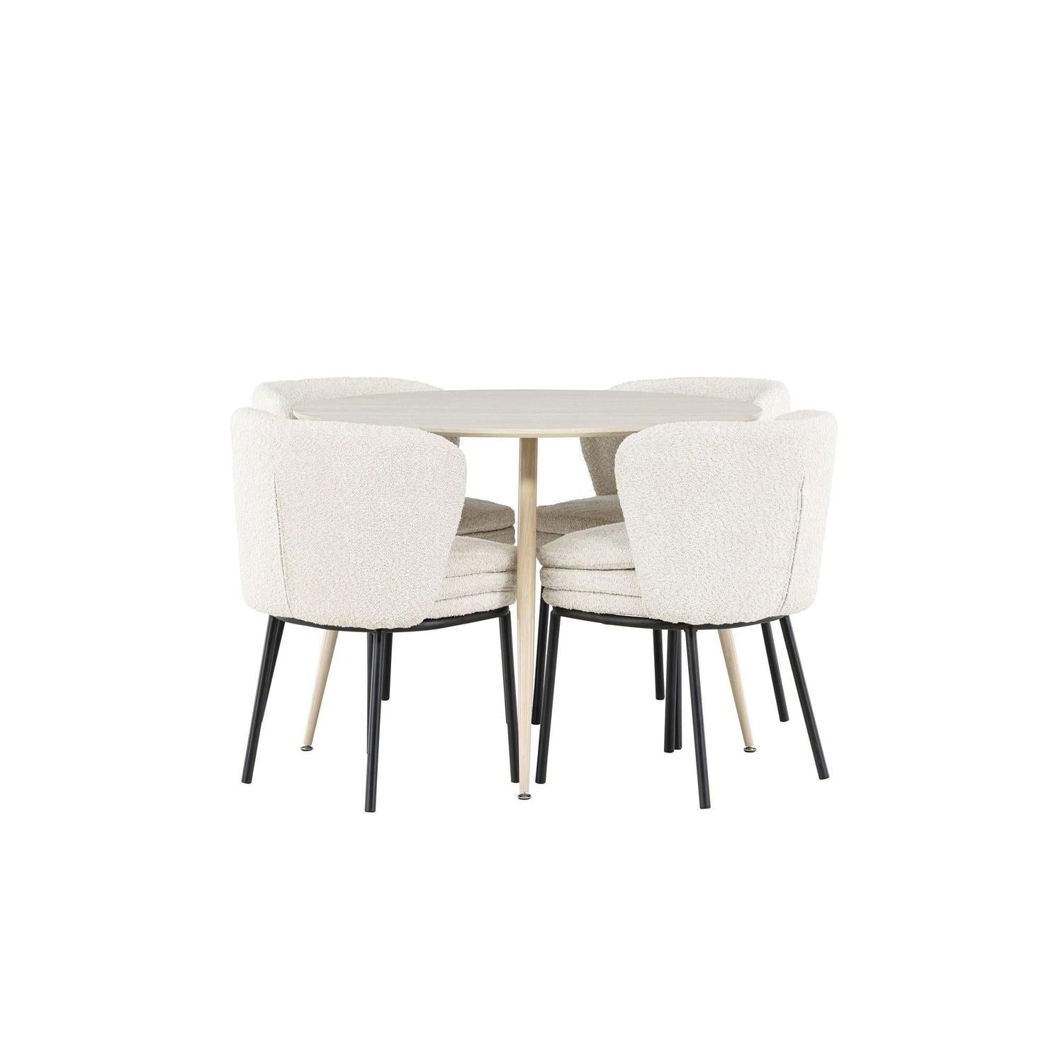Essgruppe Esstisch Plaza rund ø100cm mit Stühlen Agnes aus Teddy-Bouclé-Essgruppe Rund-Venture Home-le canapé