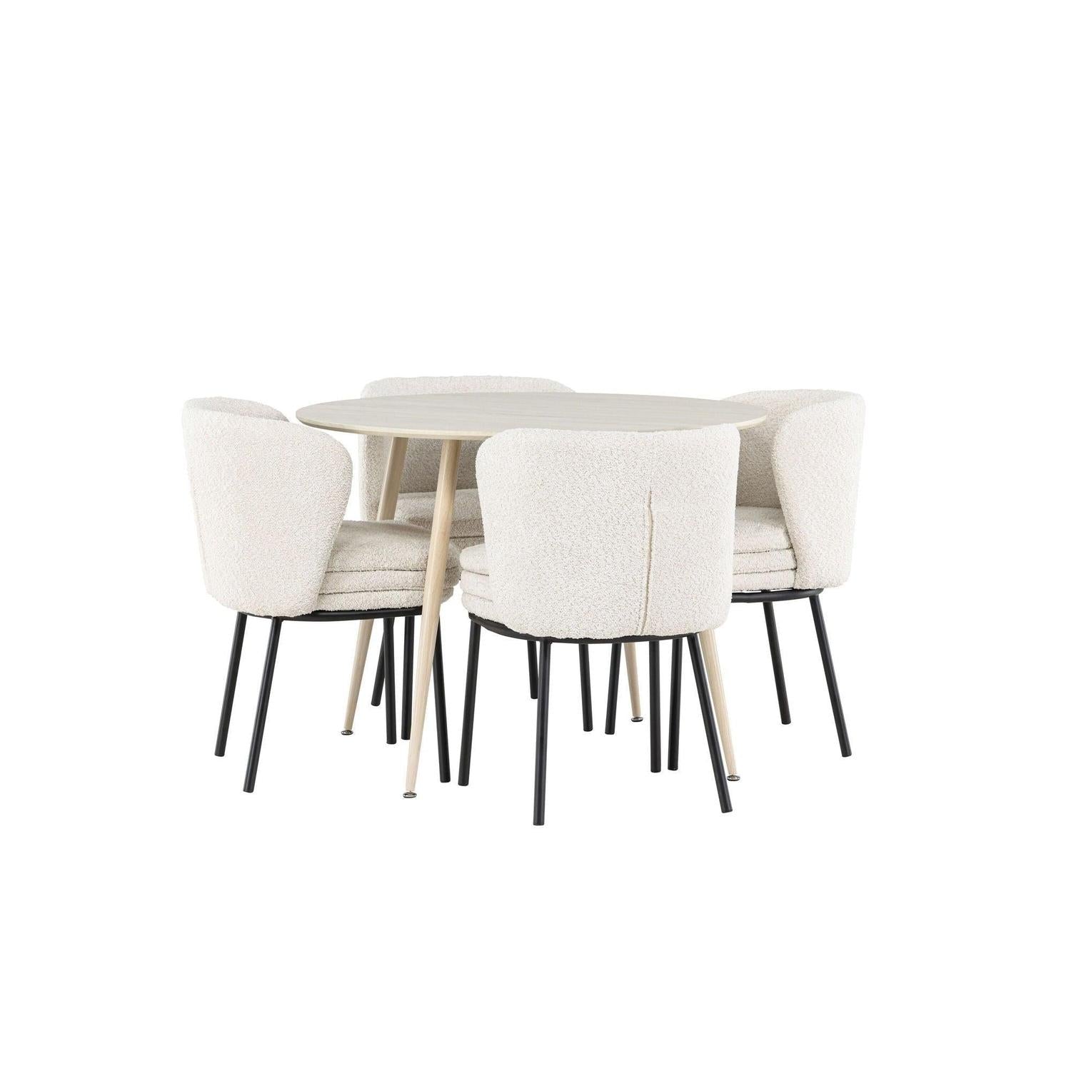 Essgruppe Esstisch Plaza rund ø100cm mit Stühlen Agnes aus Teddy-Bouclé-Essgruppe Rund-Venture Home-le canapé