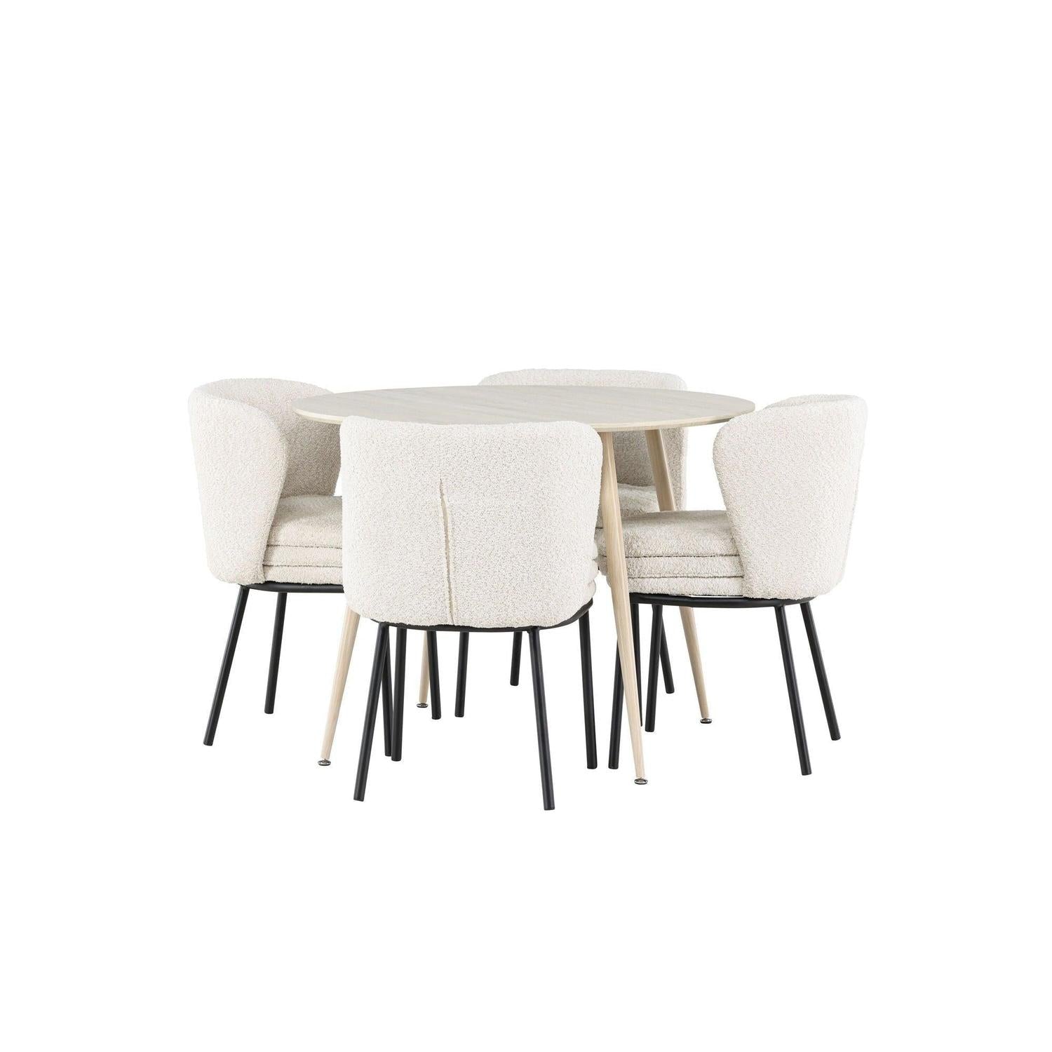 Essgruppe Esstisch Plaza rund ø100cm mit Stühlen Agnes aus Teddy-Bouclé-Essgruppe Rund-Venture Home-le canapé
